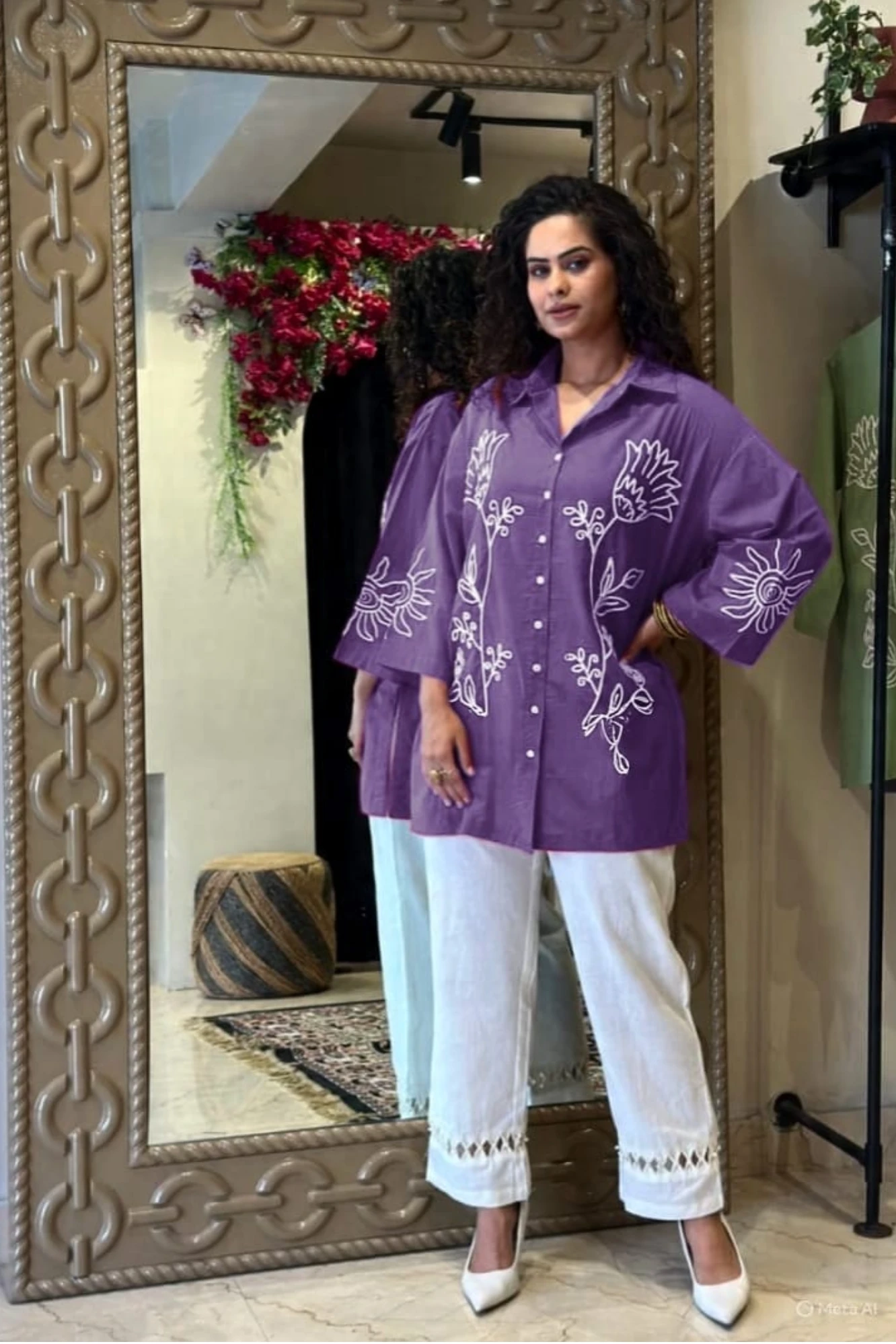 Floral Embroidered Purple Kurta Palazzo Set (40)