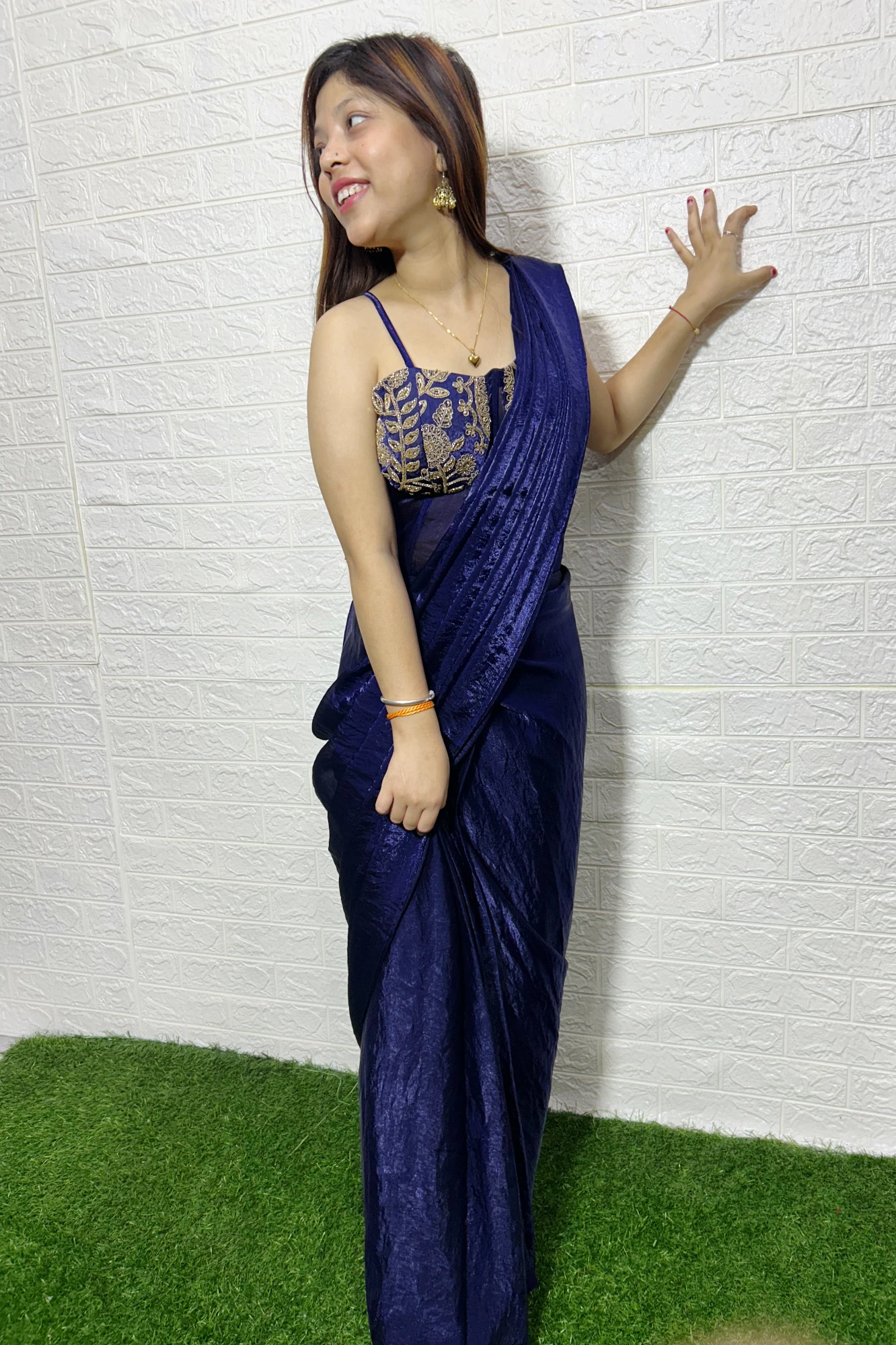 Blue Space Silk Ready To wear Space silk saree With Corset  Blouse (S)