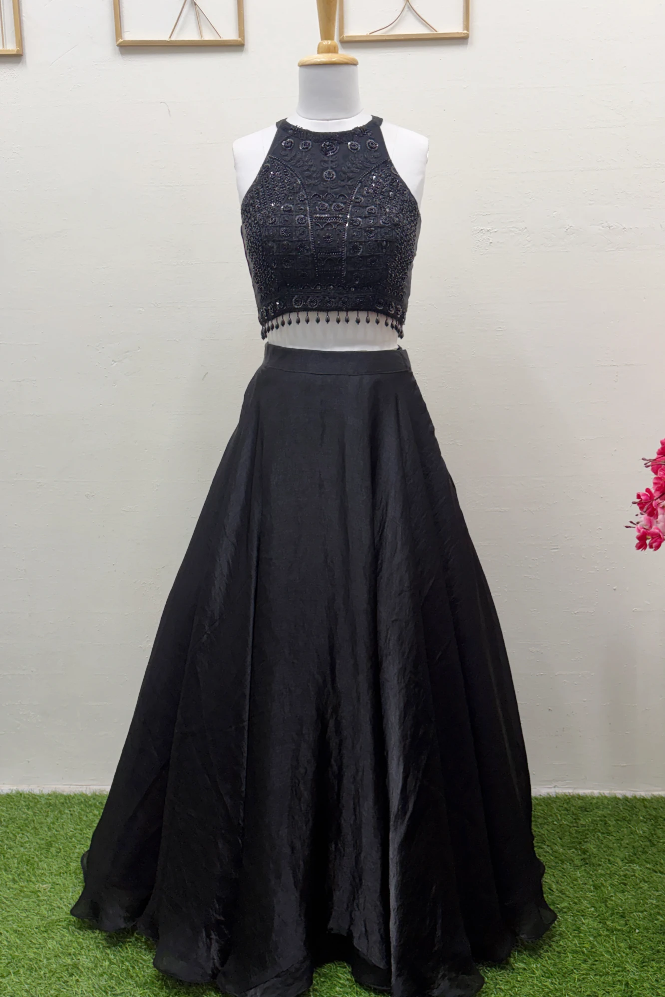 Black Halter Neck Lehanga Set