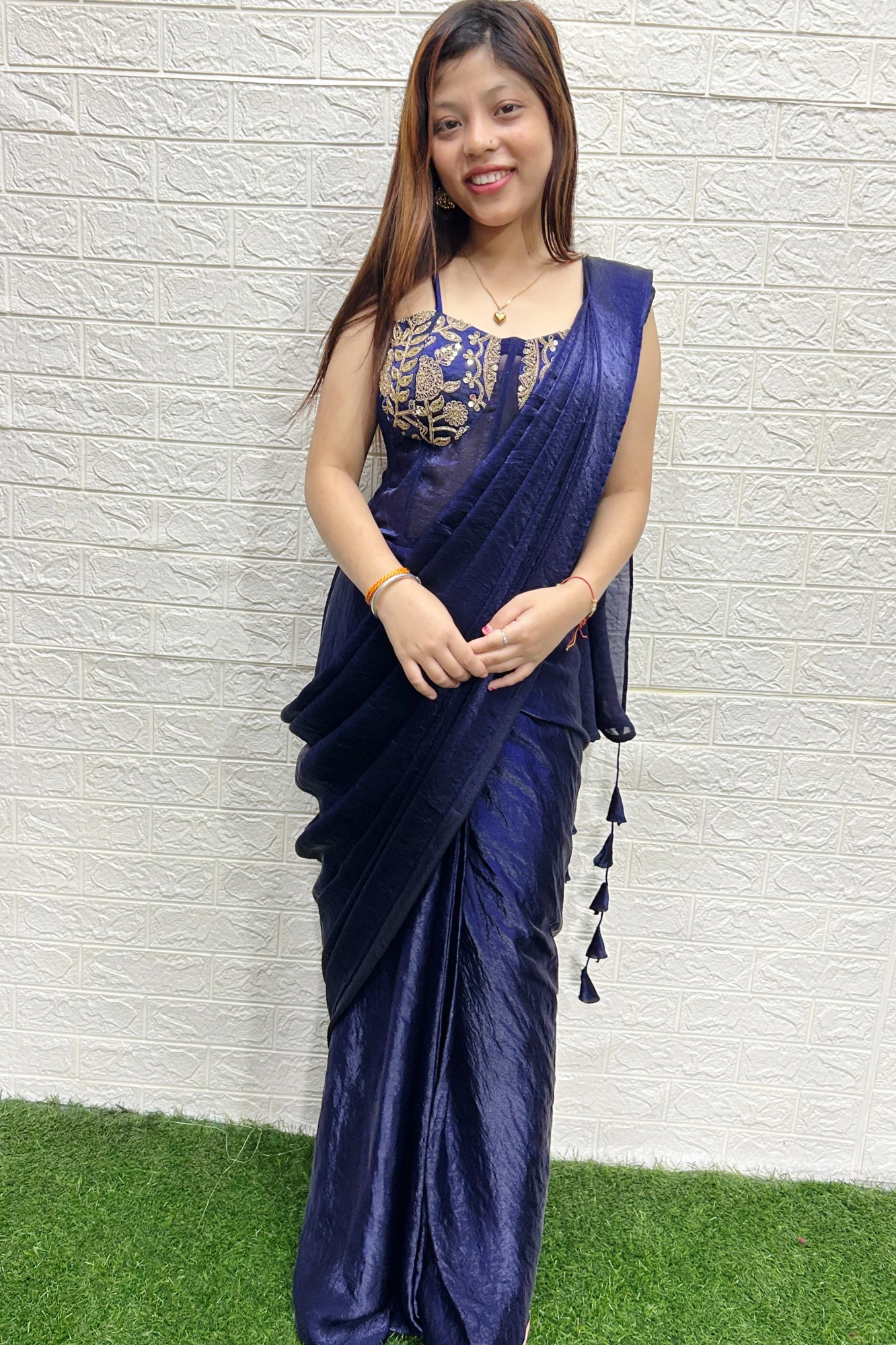 Blue Space Silk Ready To wear Space silk saree With Corset  Blouse (L)