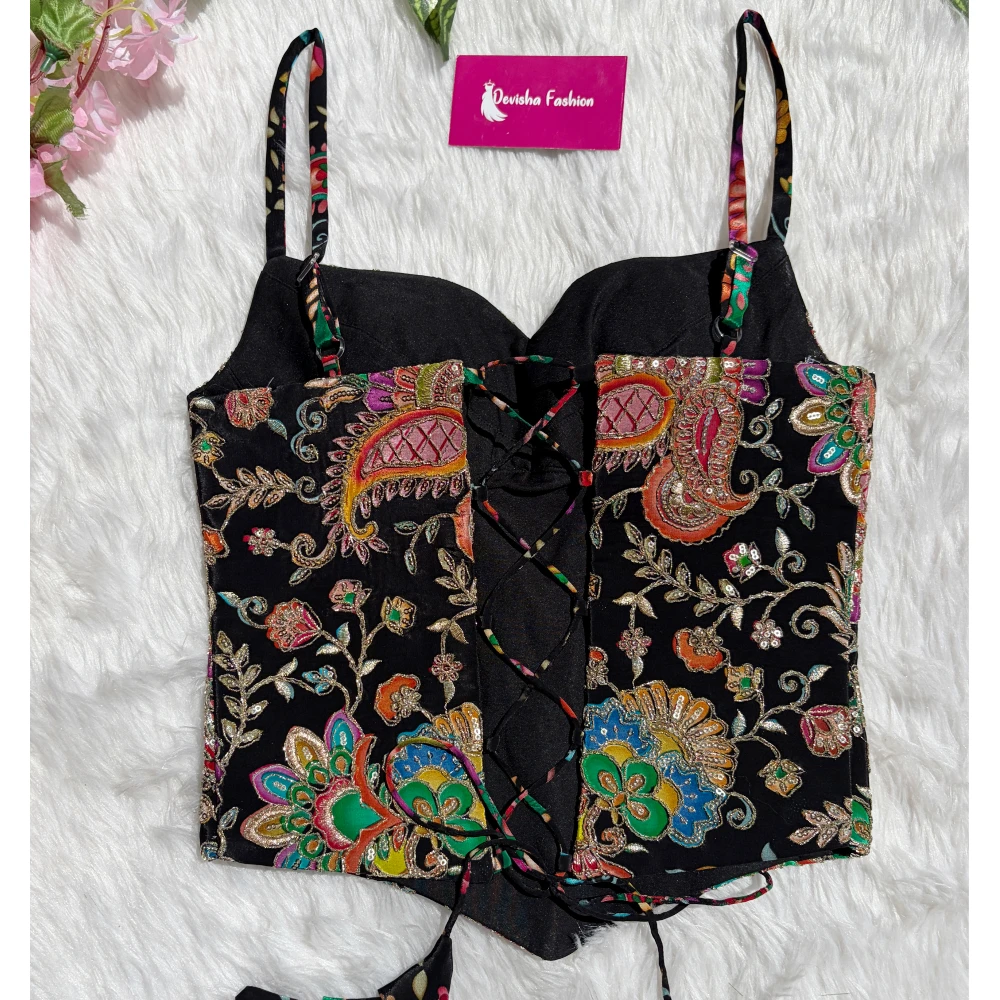 Midnight Paisley Embroidered Bustier Blouse (XS)