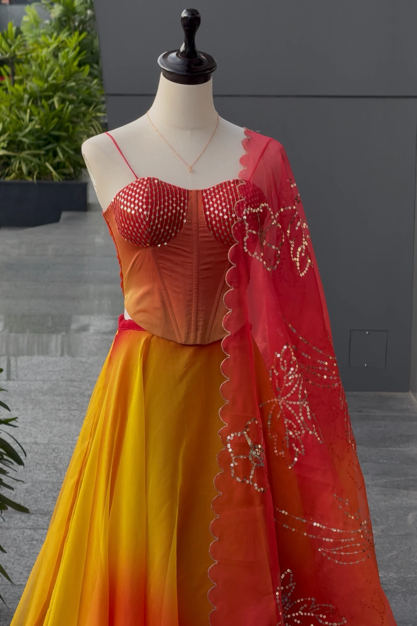 Rainbow corset lehenga set.
