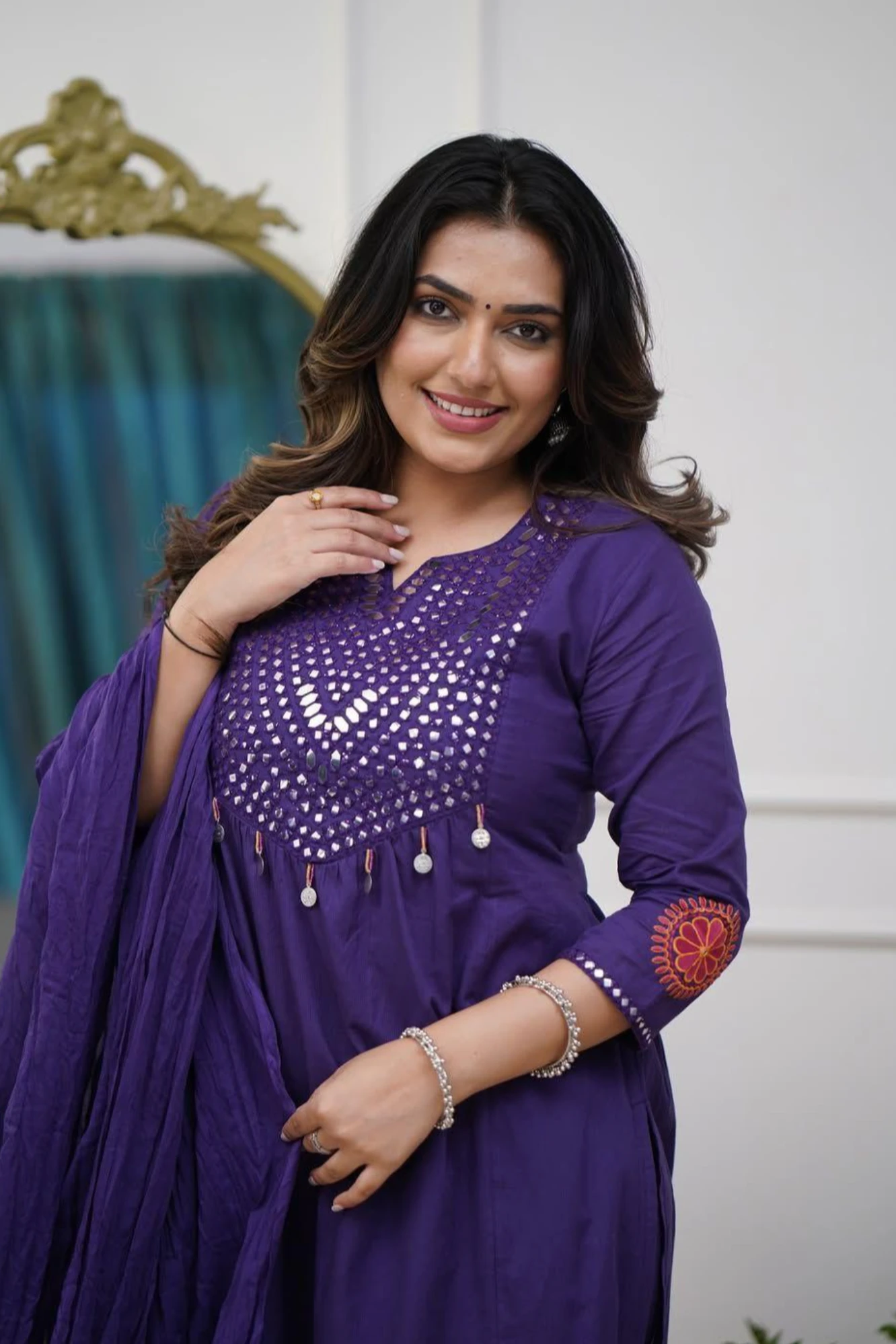 Purple Embroidered Kurta Set with Dupatta (38)