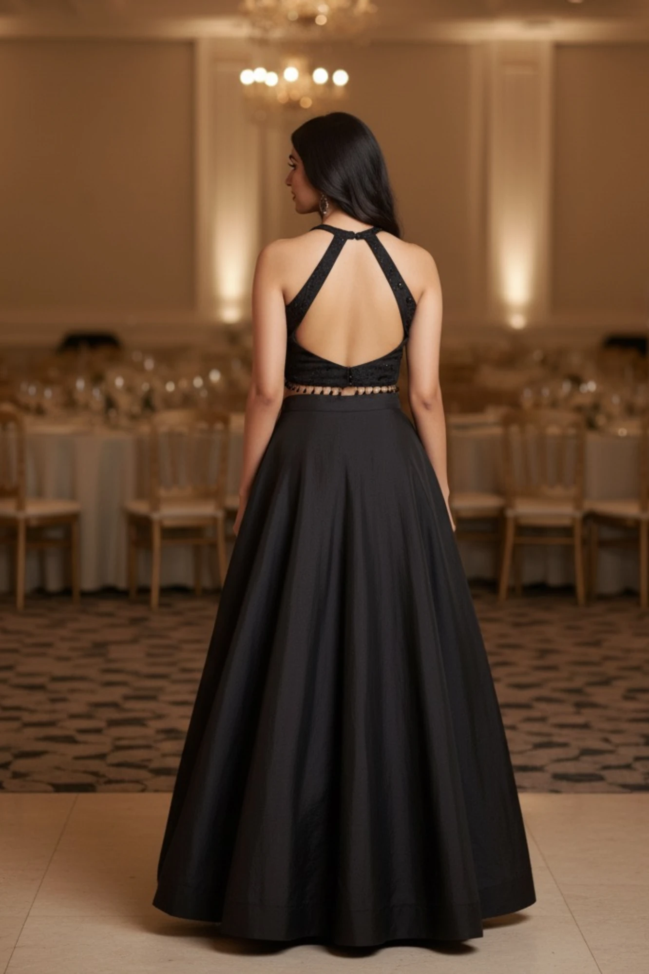 Black Halter Neck Lehanga Set