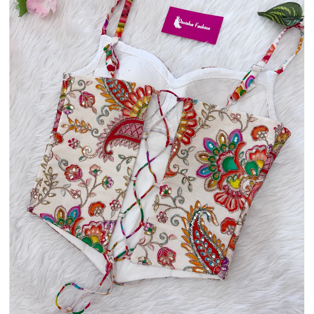 Paisley Bloom Embroidered Bustier Blouse (L)