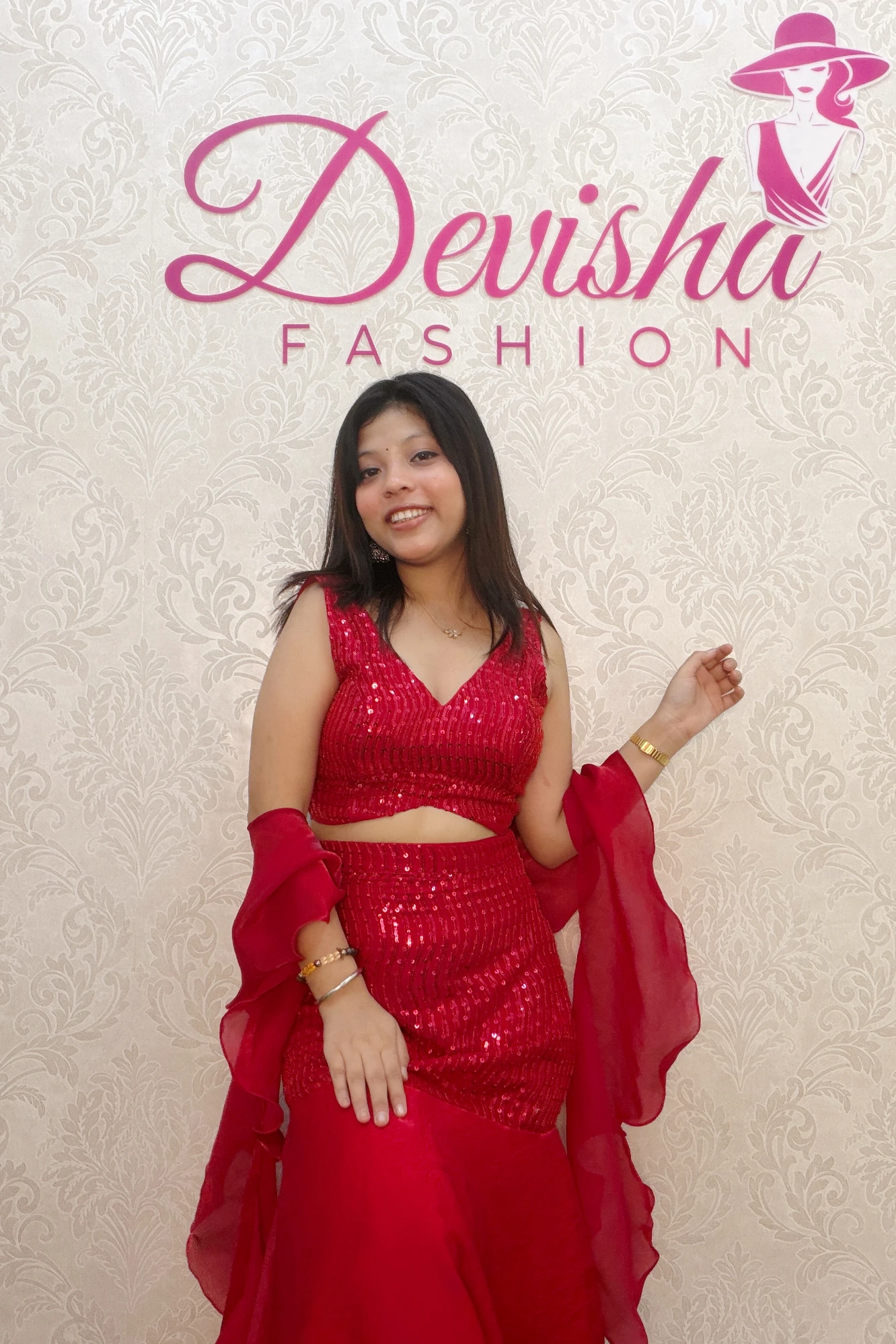 Glamorous Party Wear Red Sequin Co-Ord Set for Women (32)