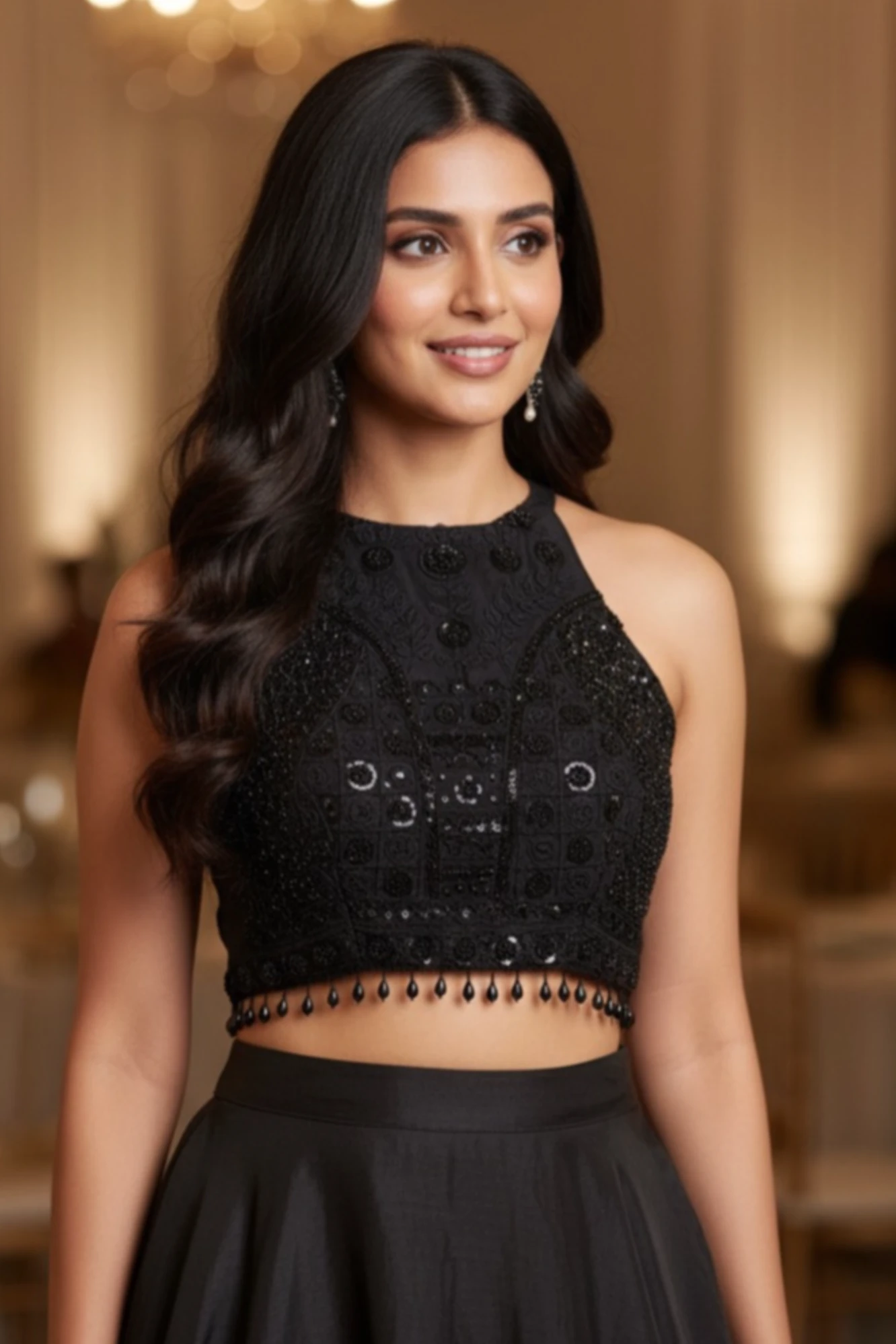 Black Halter Neck Lehanga Set