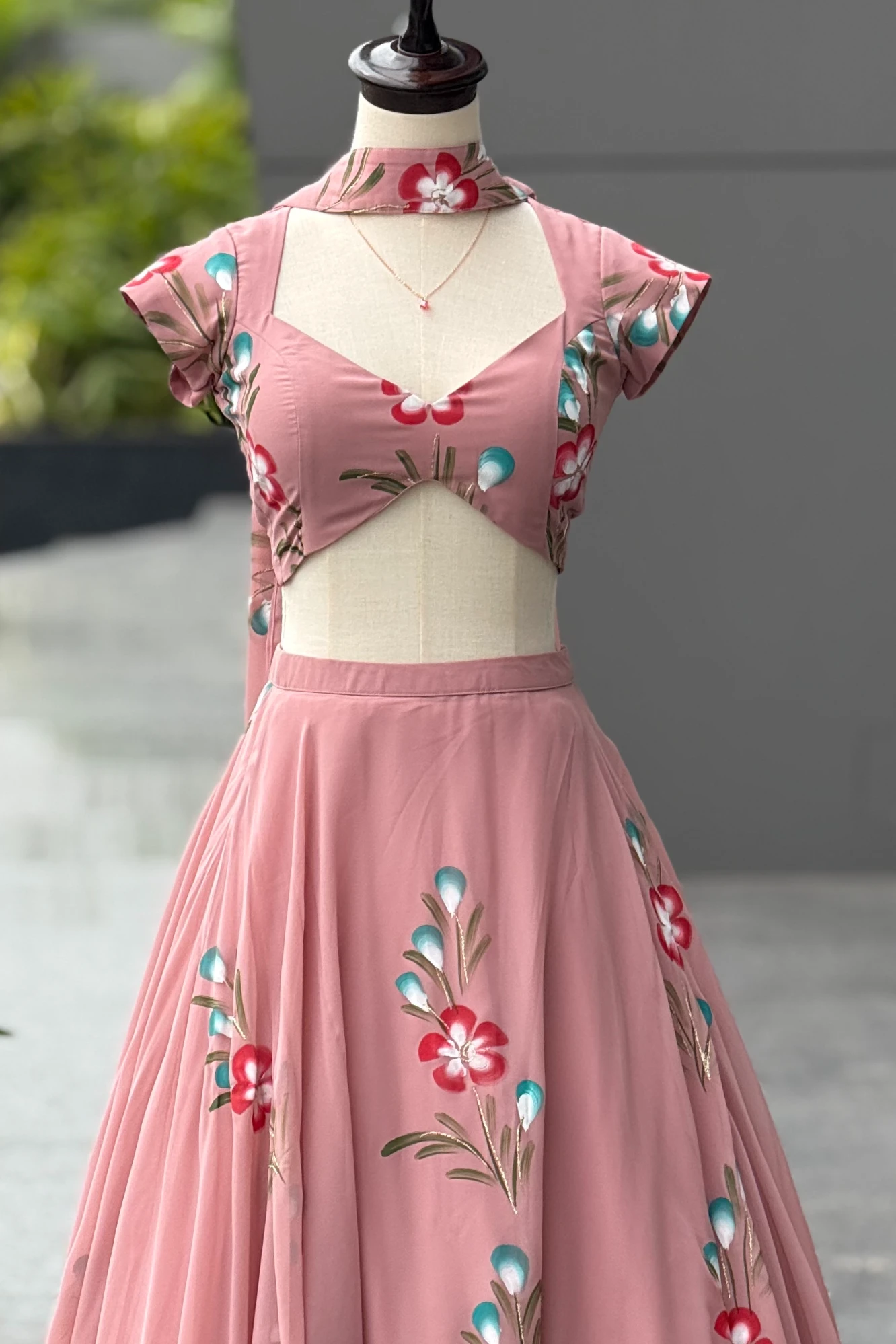 Dusty Rose pink Hand Painted Lehanga with Dupatta