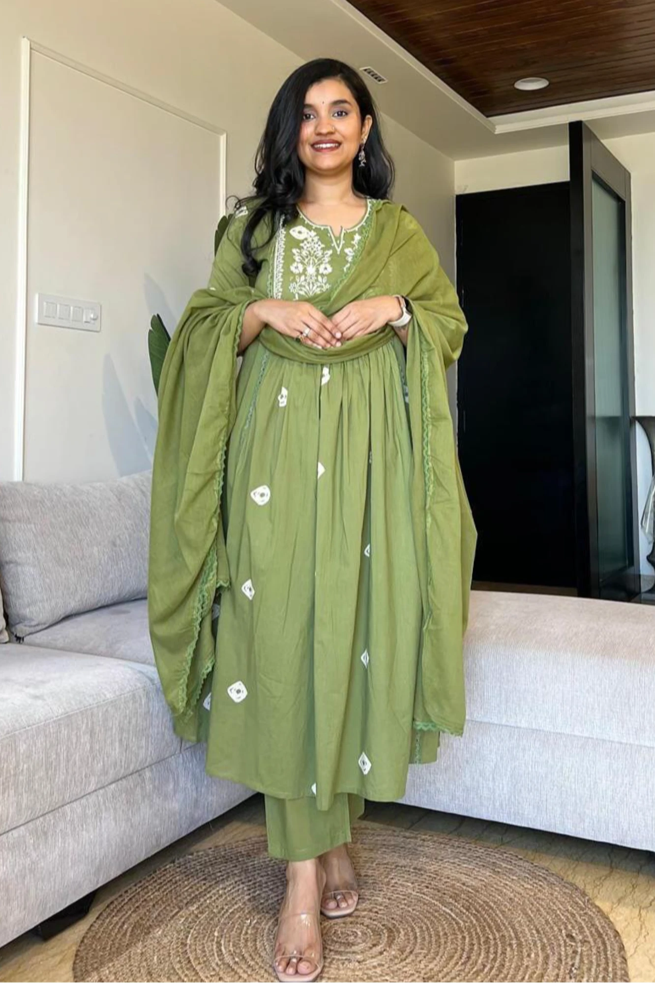 Floral Embroidered Anarkali Suit Set with Dupatta