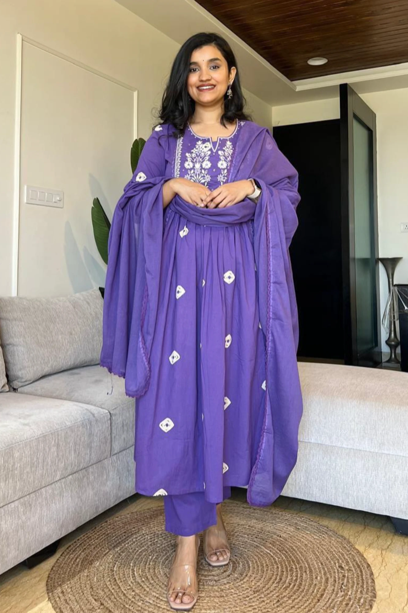 Embroidered Flared Anarkali Suit Set with Dupatta (46)