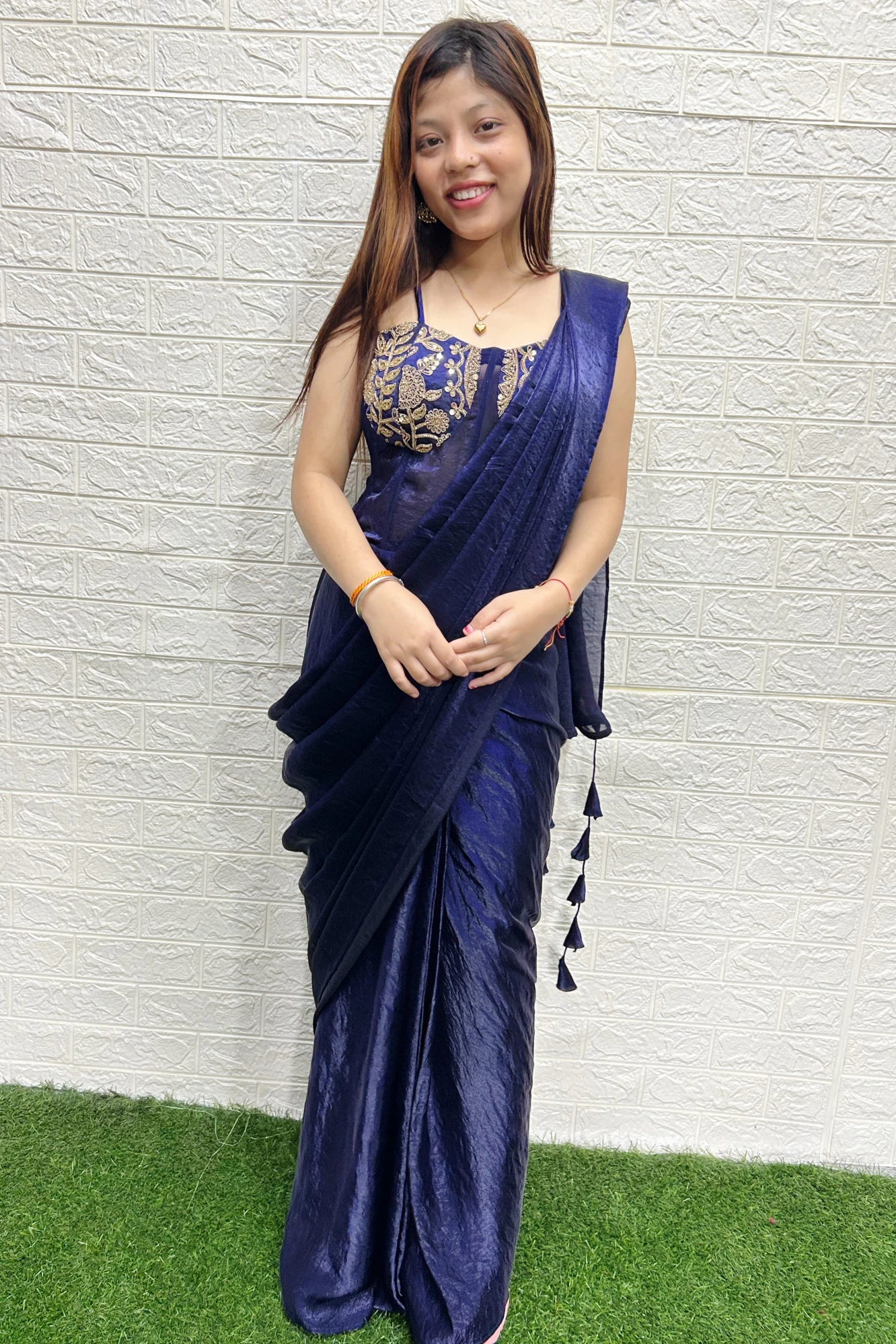 Blue Space Silk Ready To wear Space silk saree With Corset  Blouse