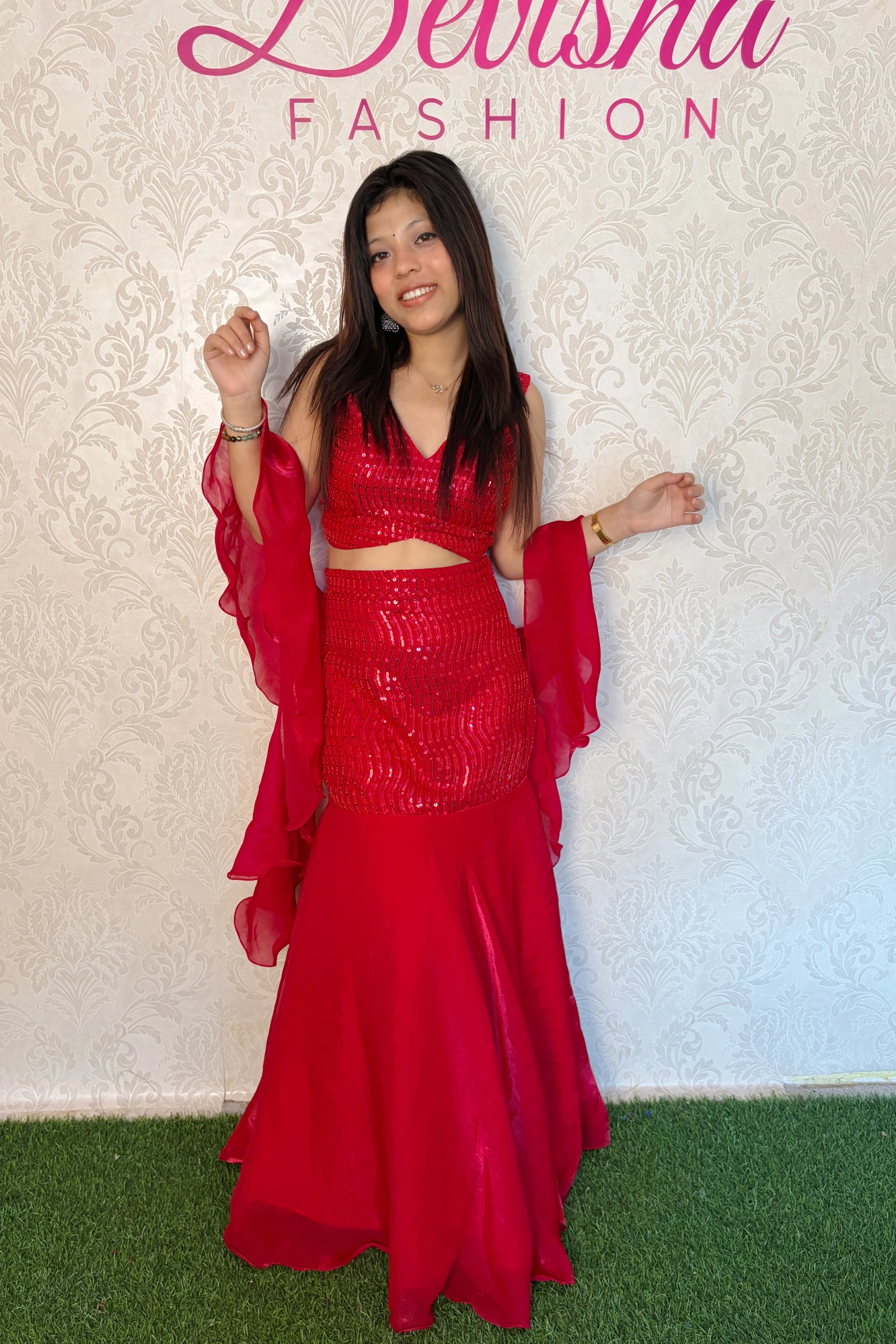 Glamorous Party Wear Red Sequin Co-Ord Set for Women (32)