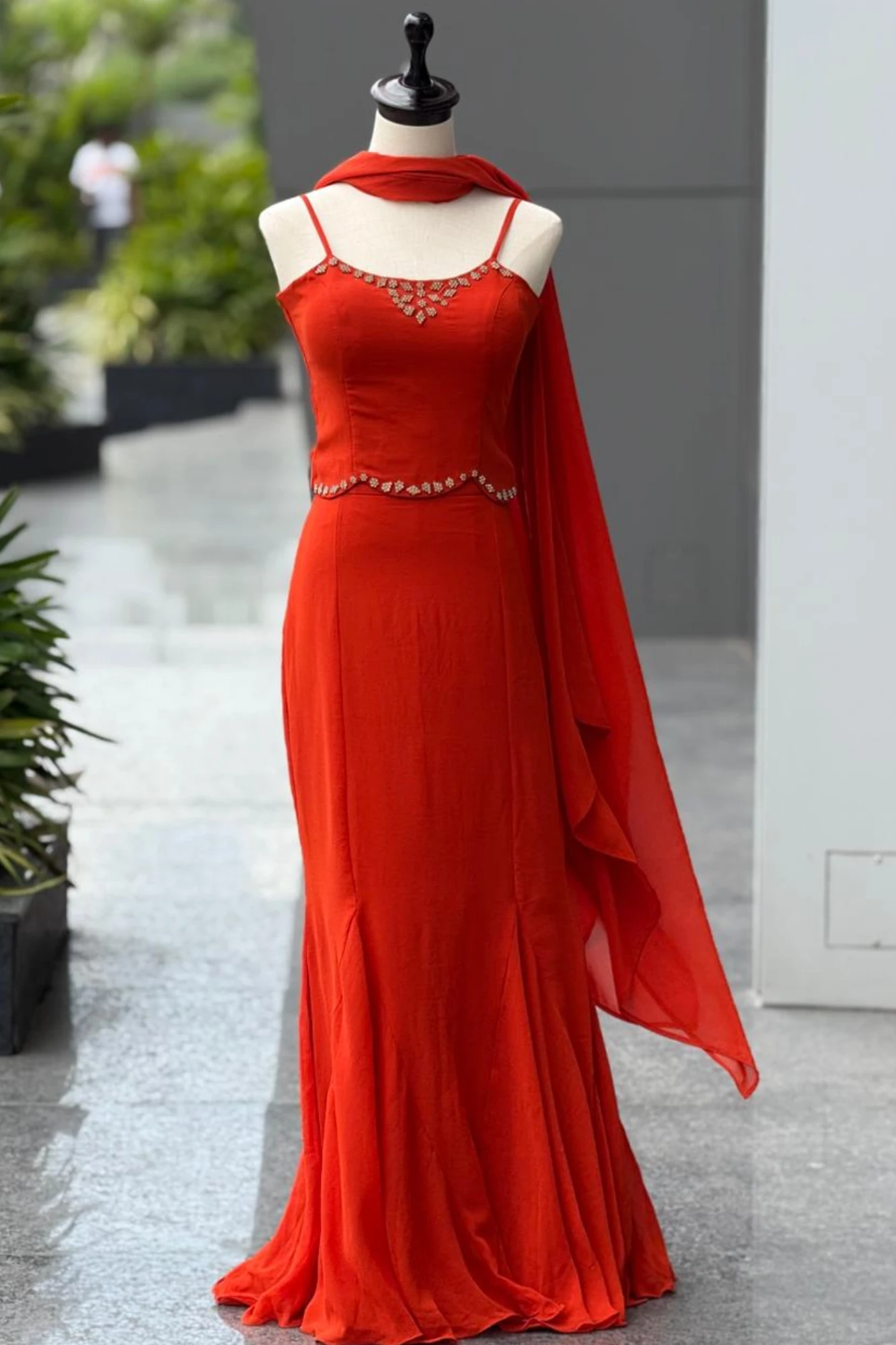 Rust Orange Fish cut Lehenga Set