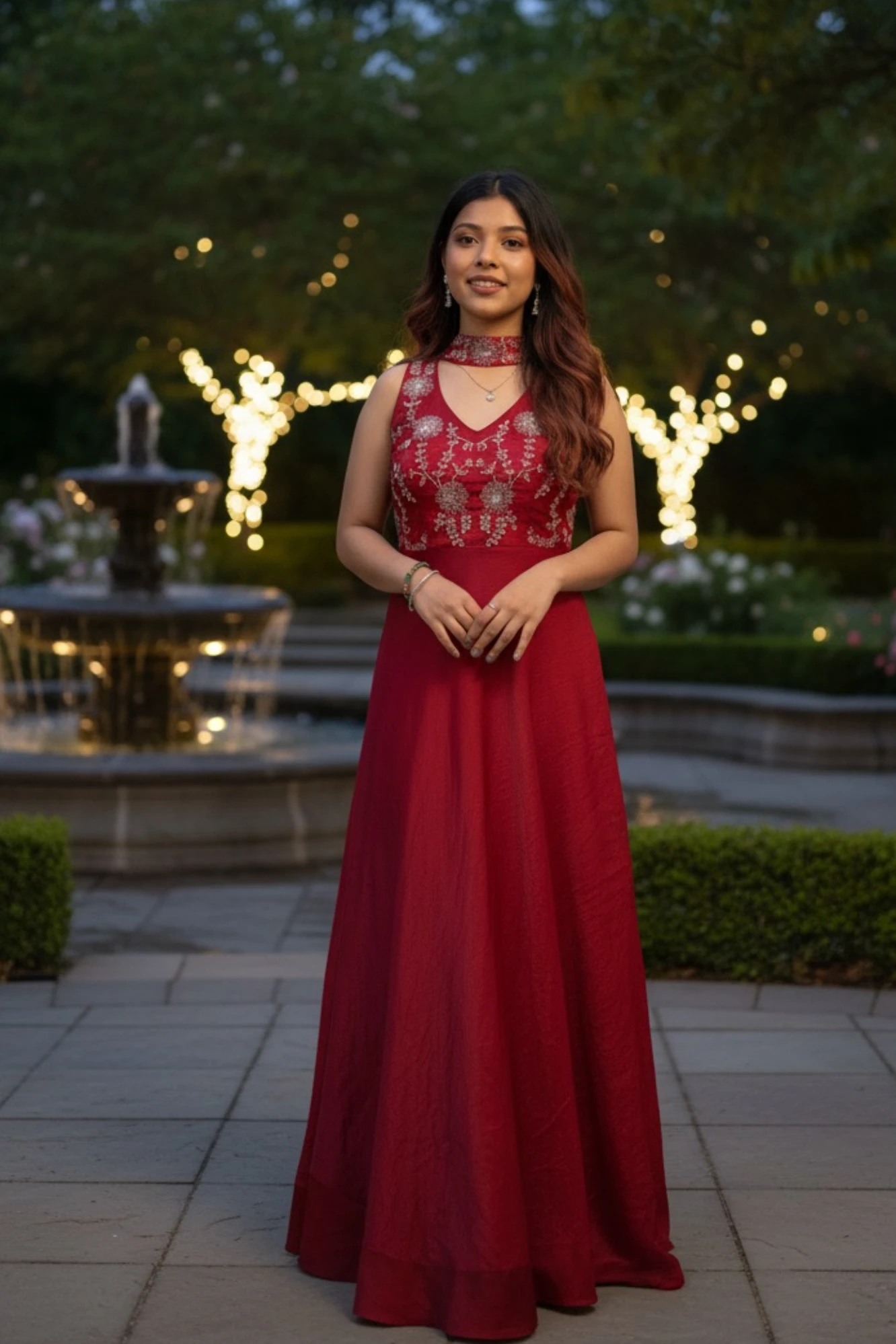 Red Space silk Gown dupatta Set (5XL)