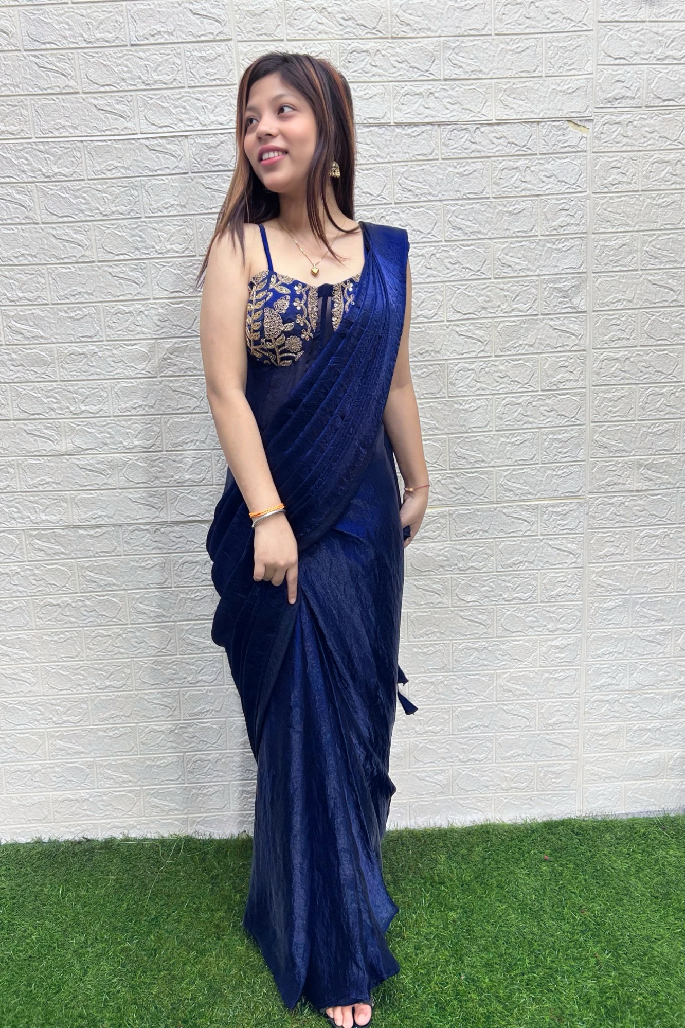 Blue Space Silk Ready To wear Space silk saree With Corset  Blouse (L)