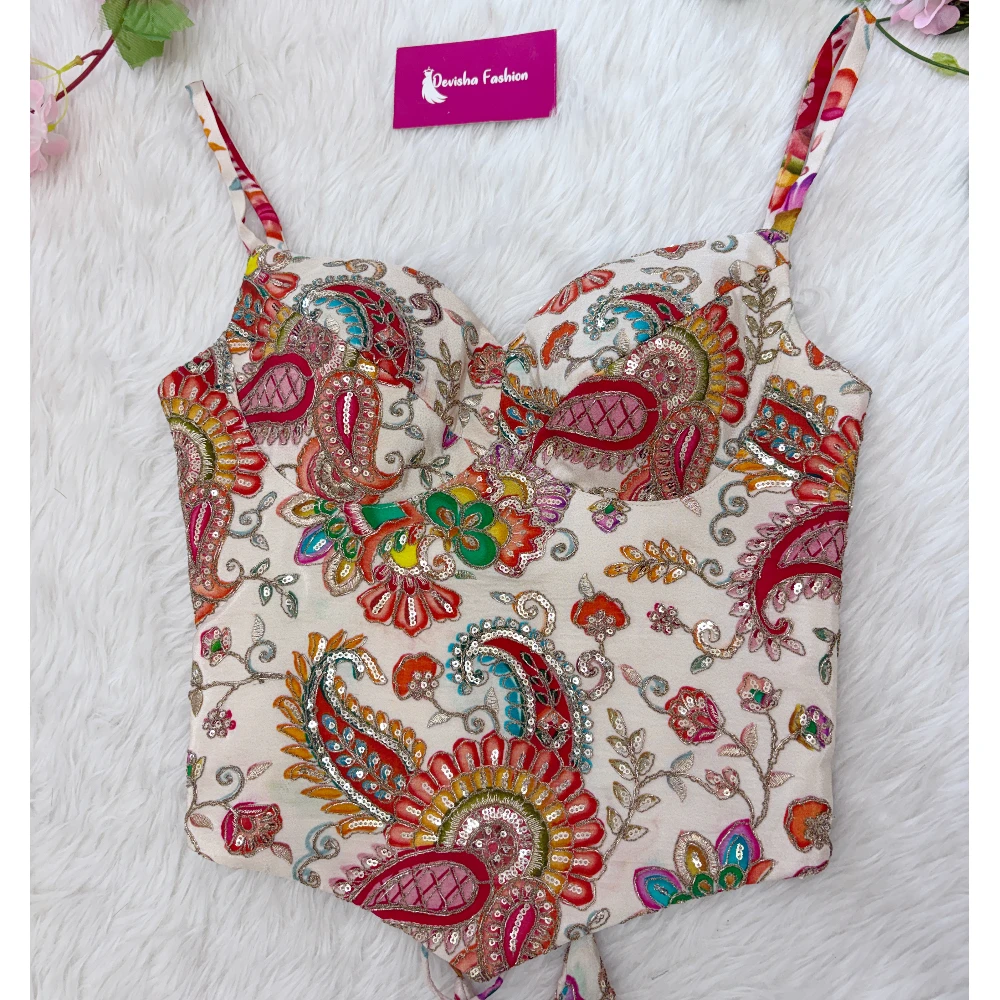 Paisley Bloom Embroidered Bustier Blouse (L)