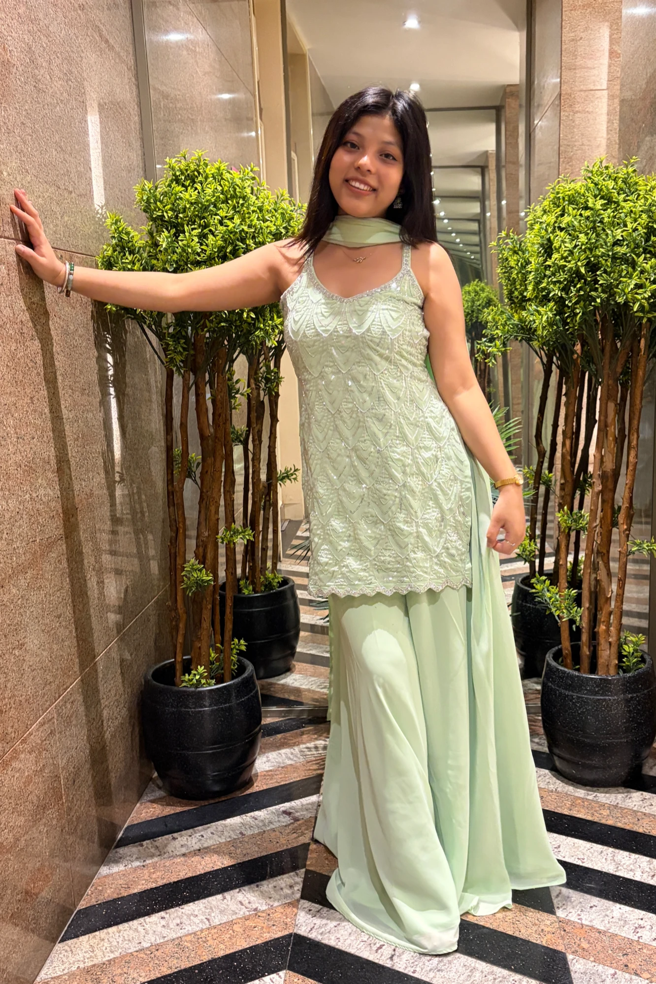 Elegant Partywear Mint Green Embroidered Kurta Set (46)