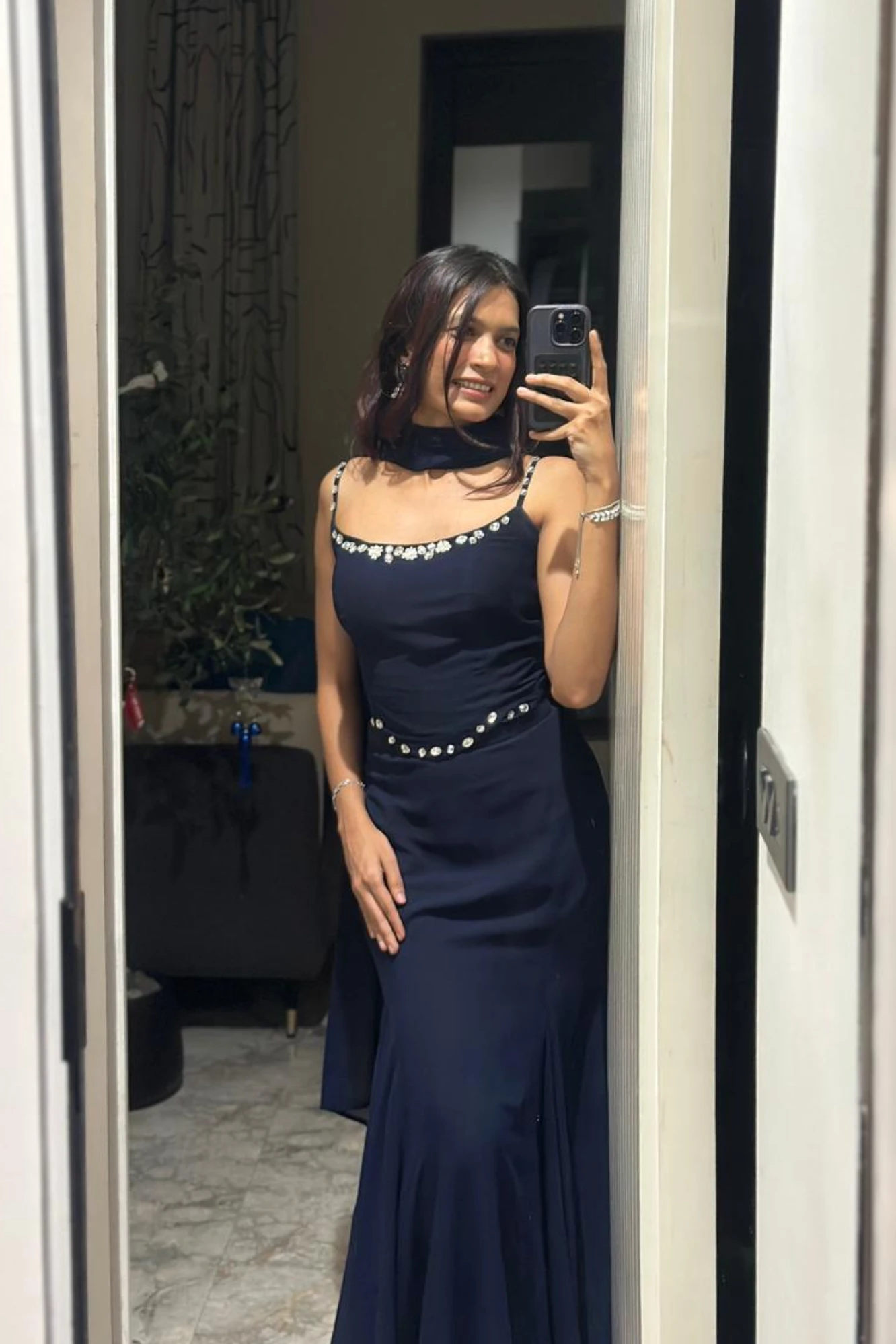 Navy Blue Fishcut Lehanga Set (L)