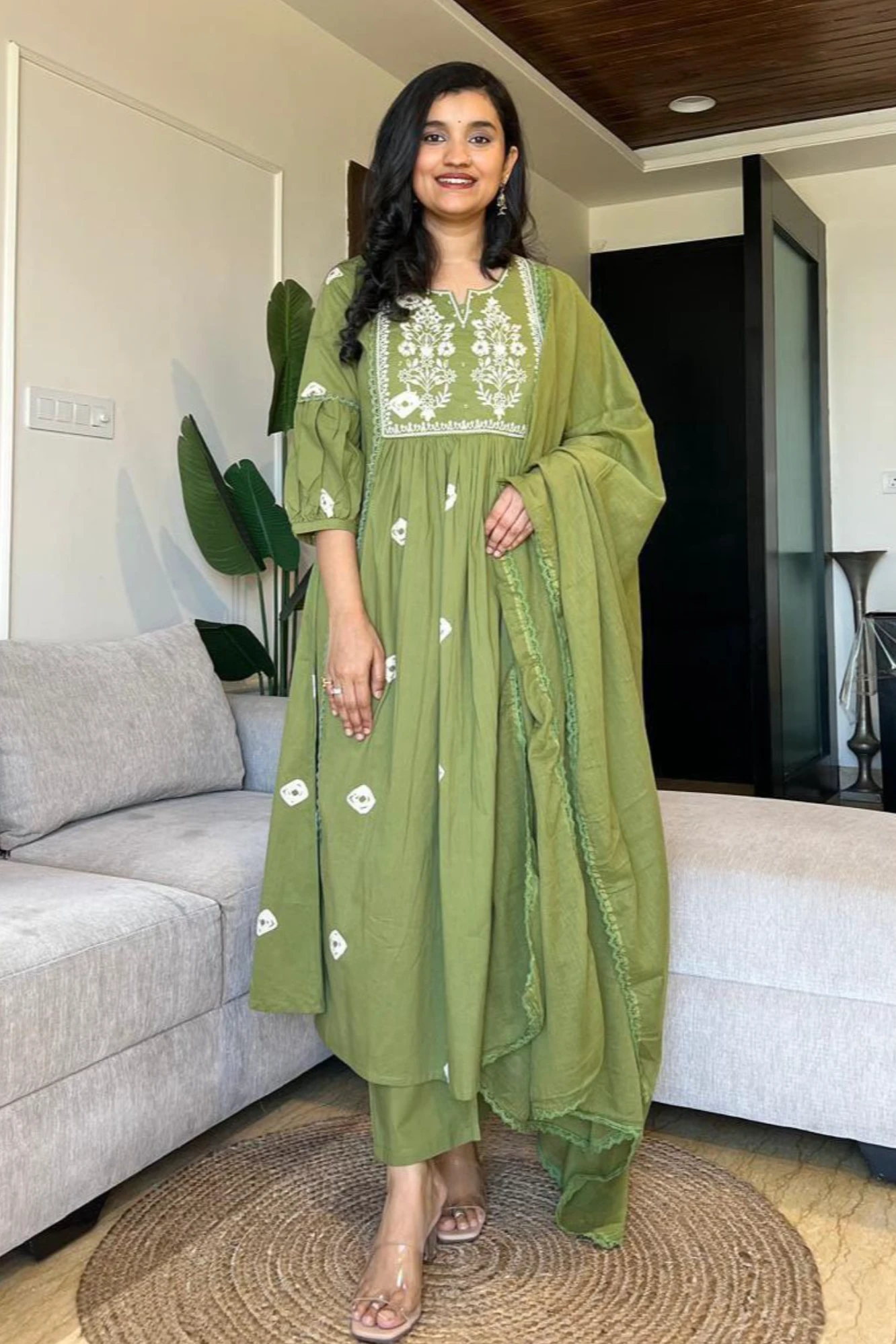 Floral Embroidered Anarkali Suit Set with Dupatta