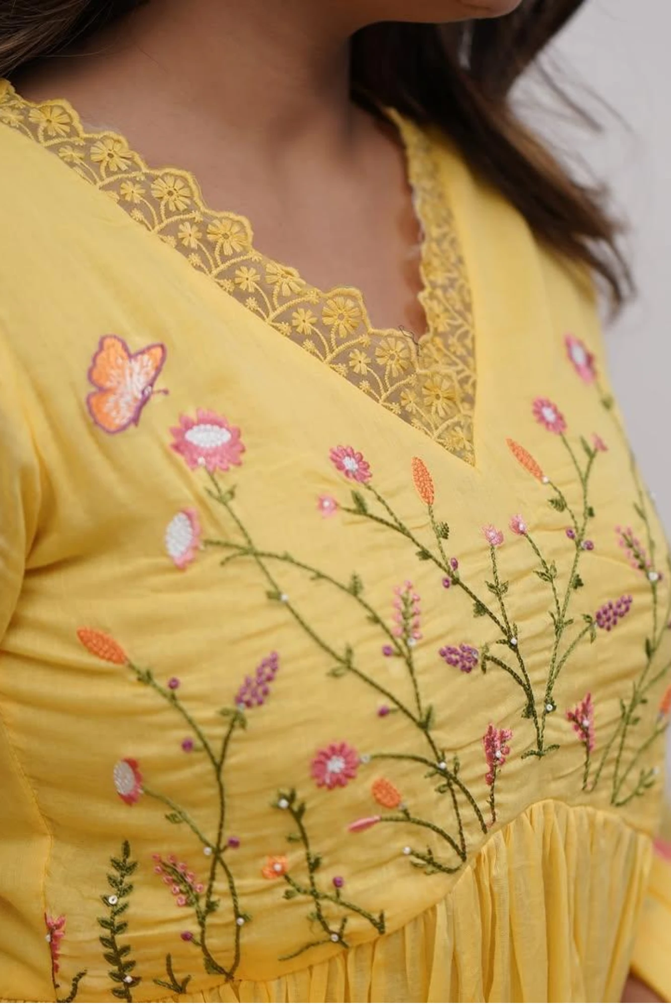 Yellow Floral Embroidered Kurta Set with Dupatta (38)