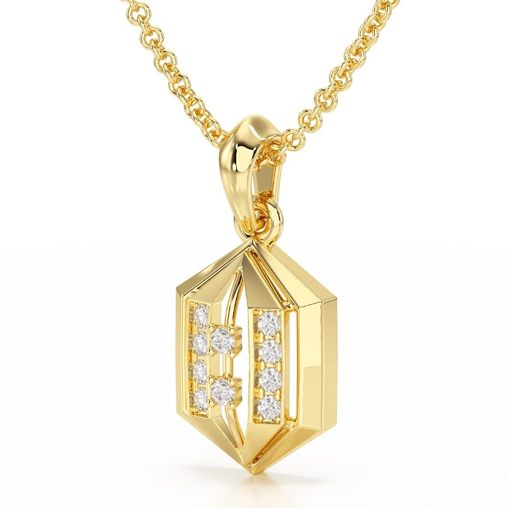 Crystal Lantern 18k Yellow Gold Diamond Pendant