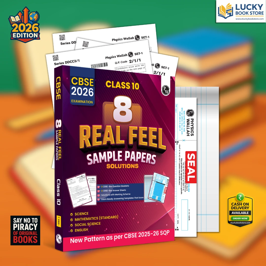 PW CBSE Class 10 Real Feel Sample Papers 2026 with Set of 8 CBSE Like Questions and Answer Booklet Sheets with Solutions & Marking Scheme - Science, Maths (Std), Social Science, English