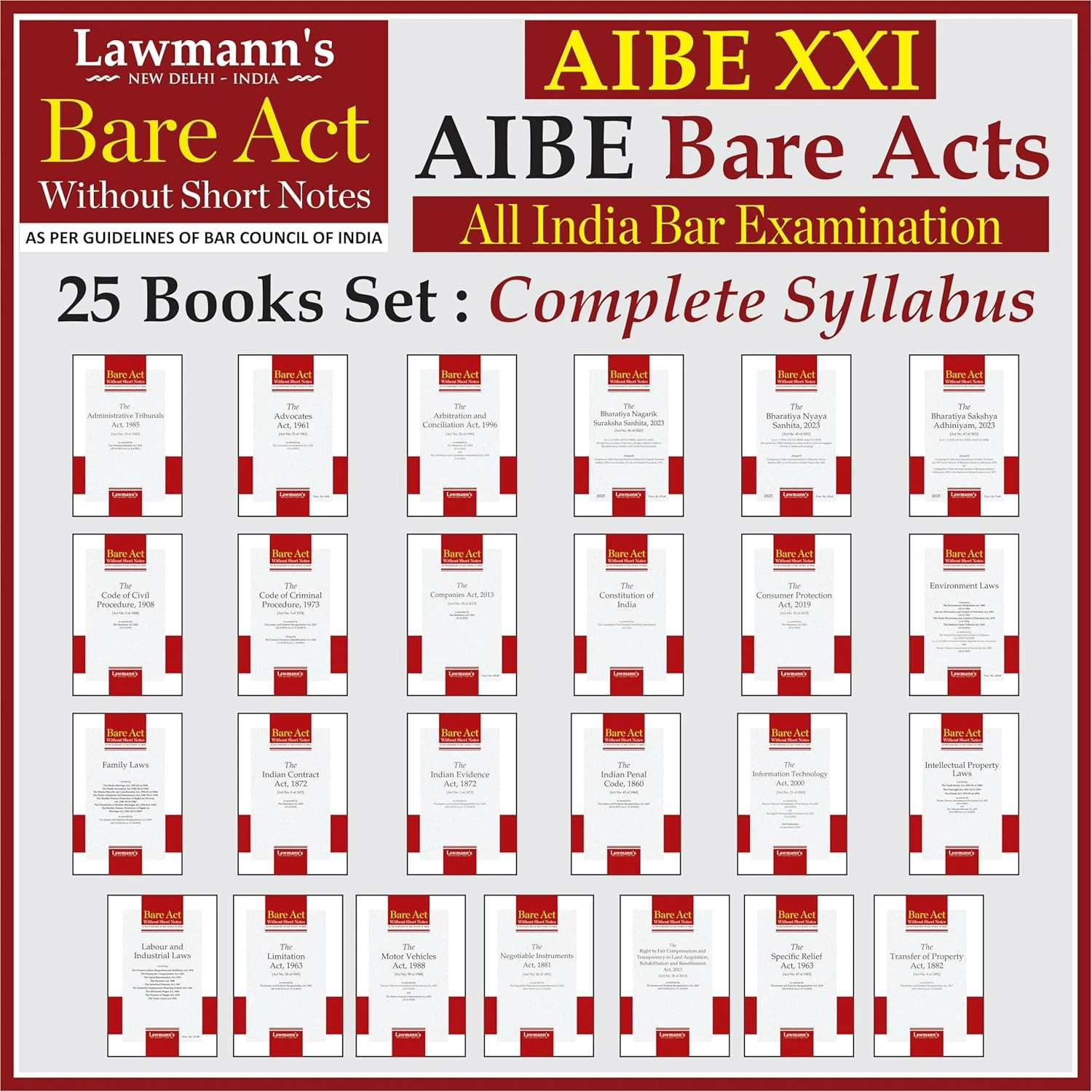 AIBE Bare Acts without Notes | 25 Books Set Combo | Full Syllabus with 50+ Acts including New Criminal Laws BNSS, BNS, BSA | As per Bar Council of India Guidelines | Edition 2026
