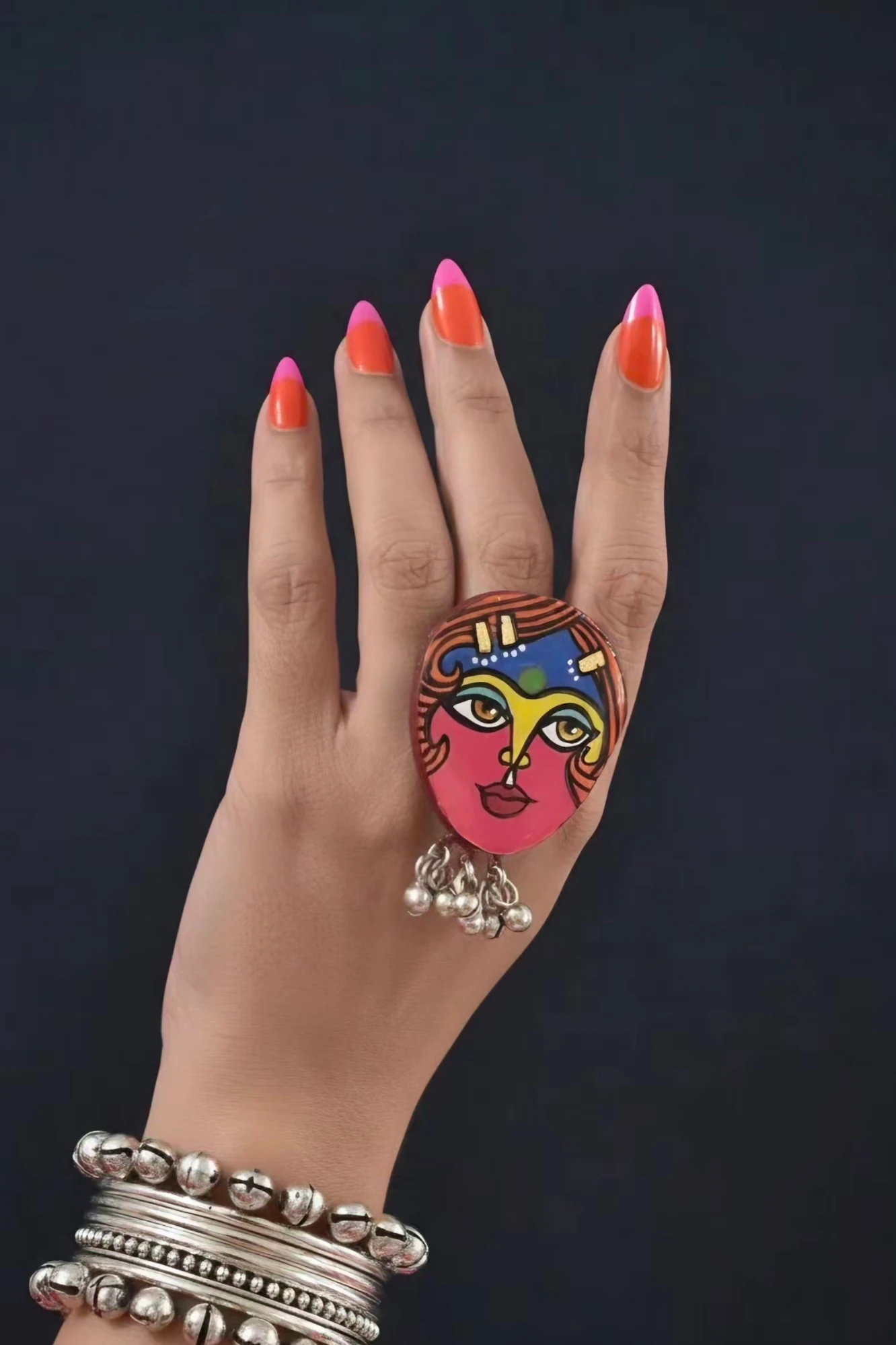 Leather Art Statement Finger Ring Pink