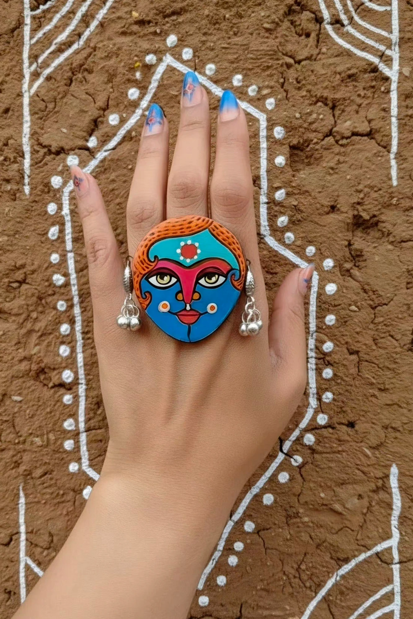 Leather Art Statement Finger Ring Hanging Bells