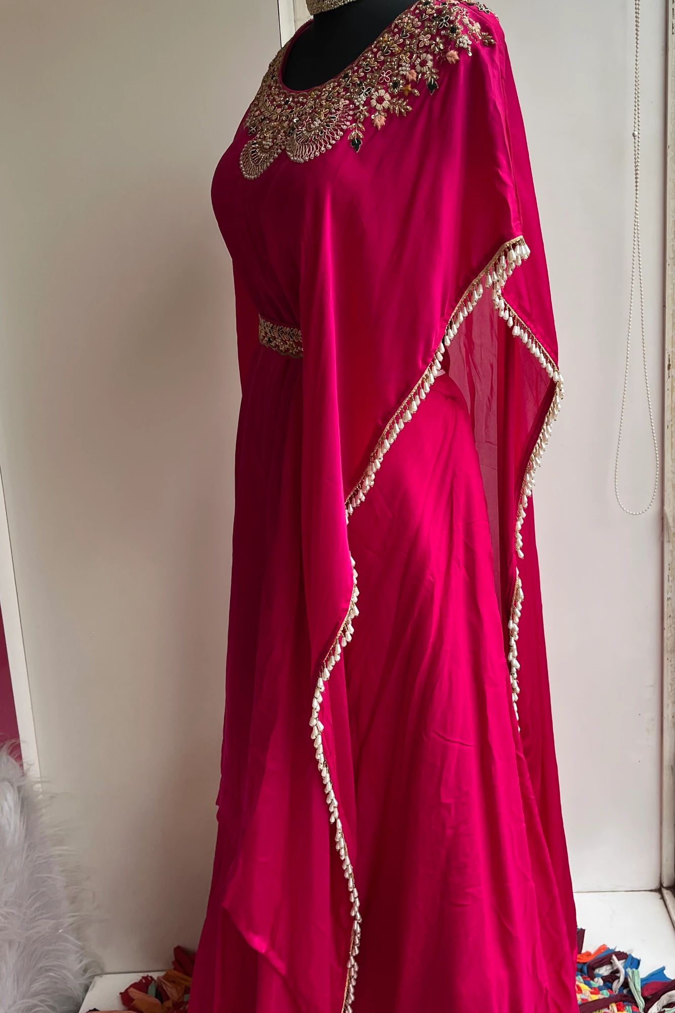 Rani Pink Silk Kaftan with Zardosi Work & Lehenga Set 5397 04 (42)