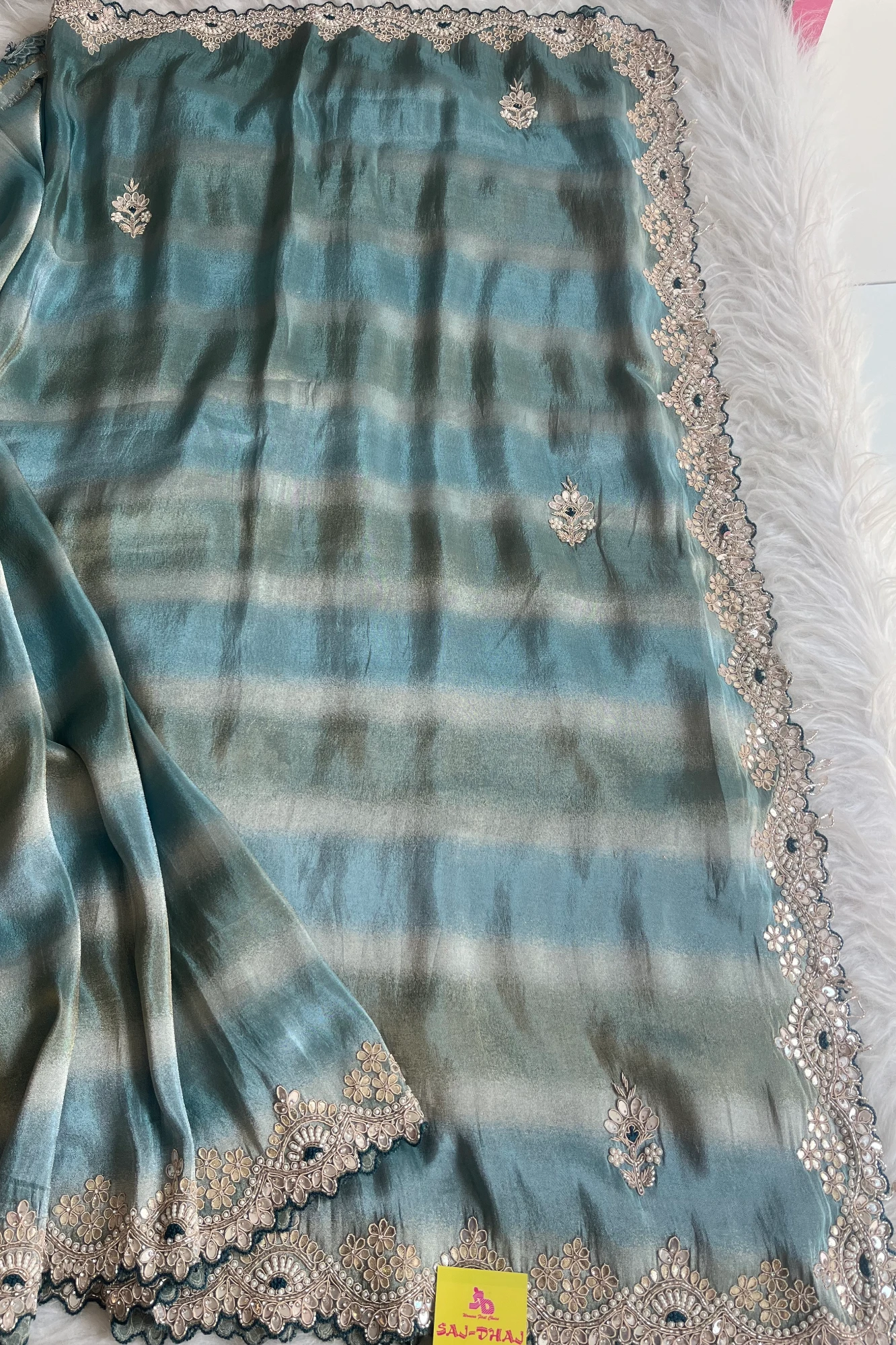 Sea Green Tissue Silk Saree with Embroidered Border 5518 08