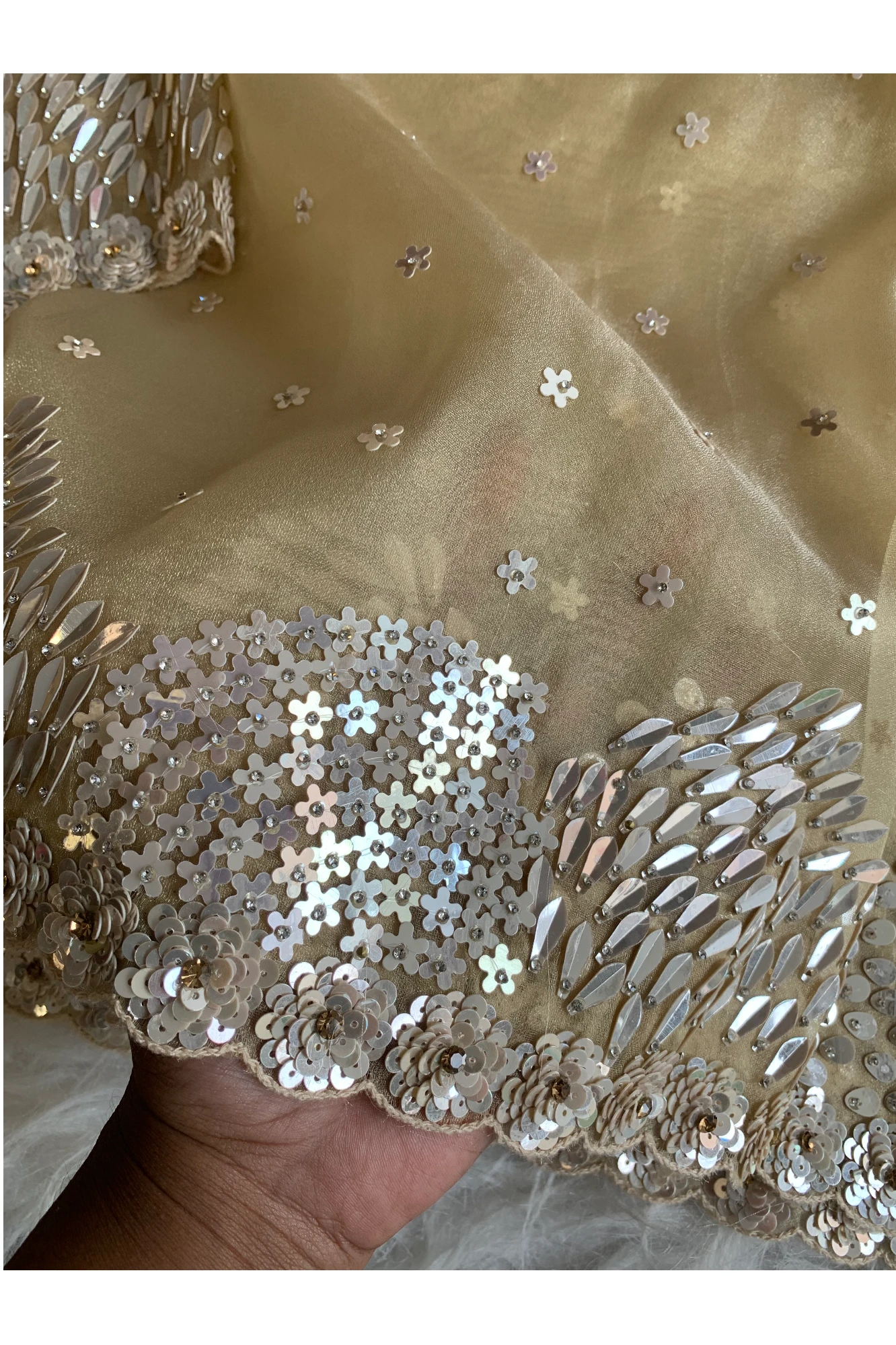 Beige Organza Sequin Saree 5798 05