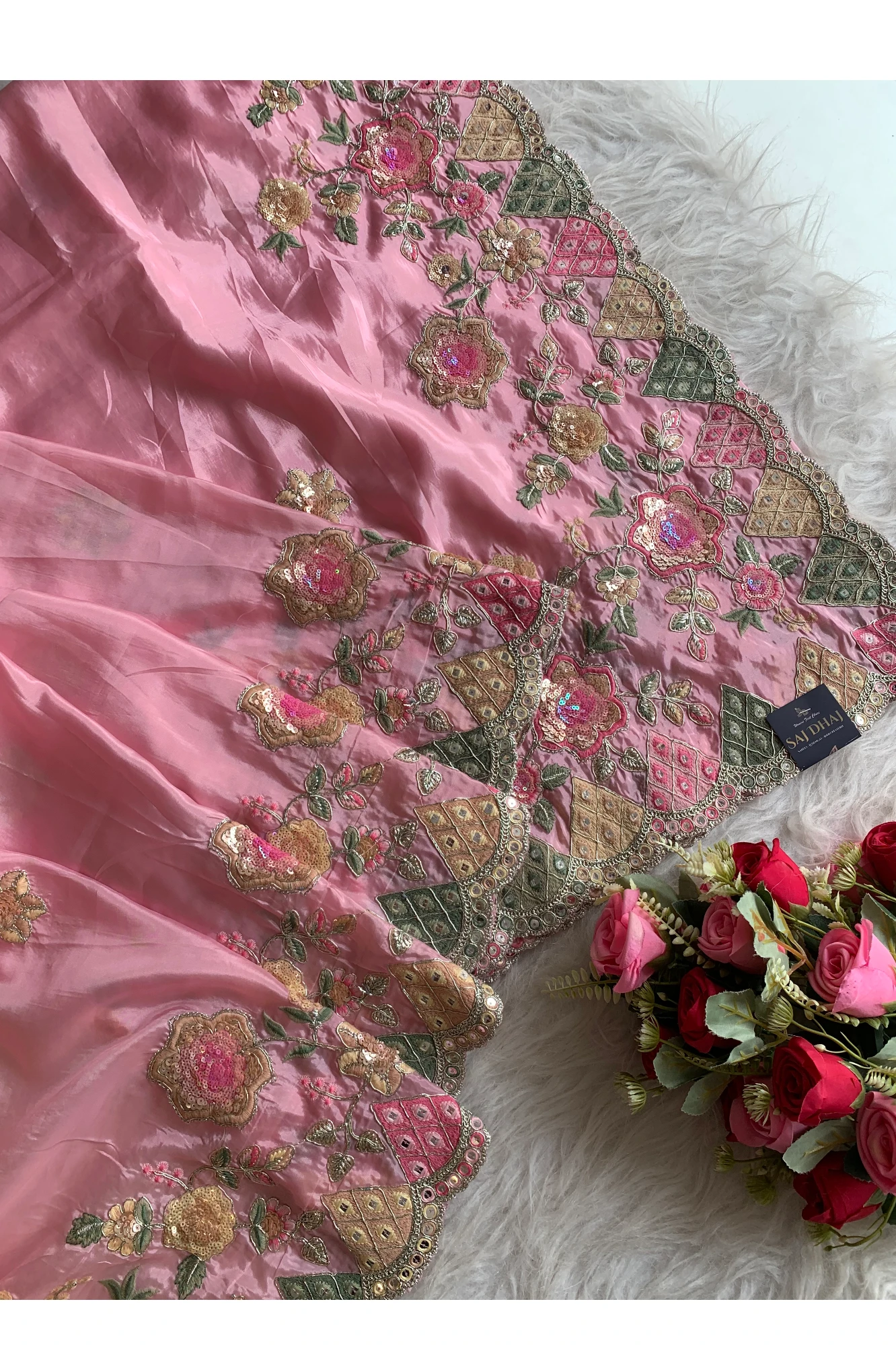 Baby Pink Habutai Silk Saree 5786 13
