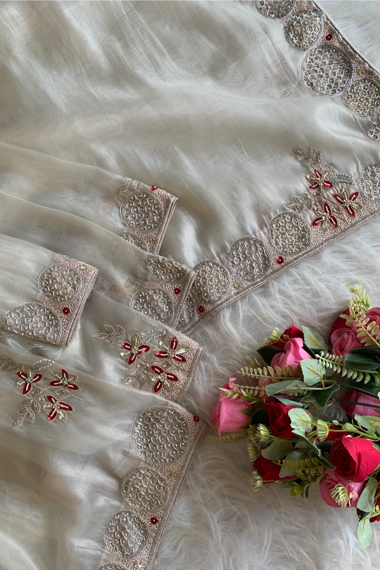White Embellished Organza Saree 5111 11