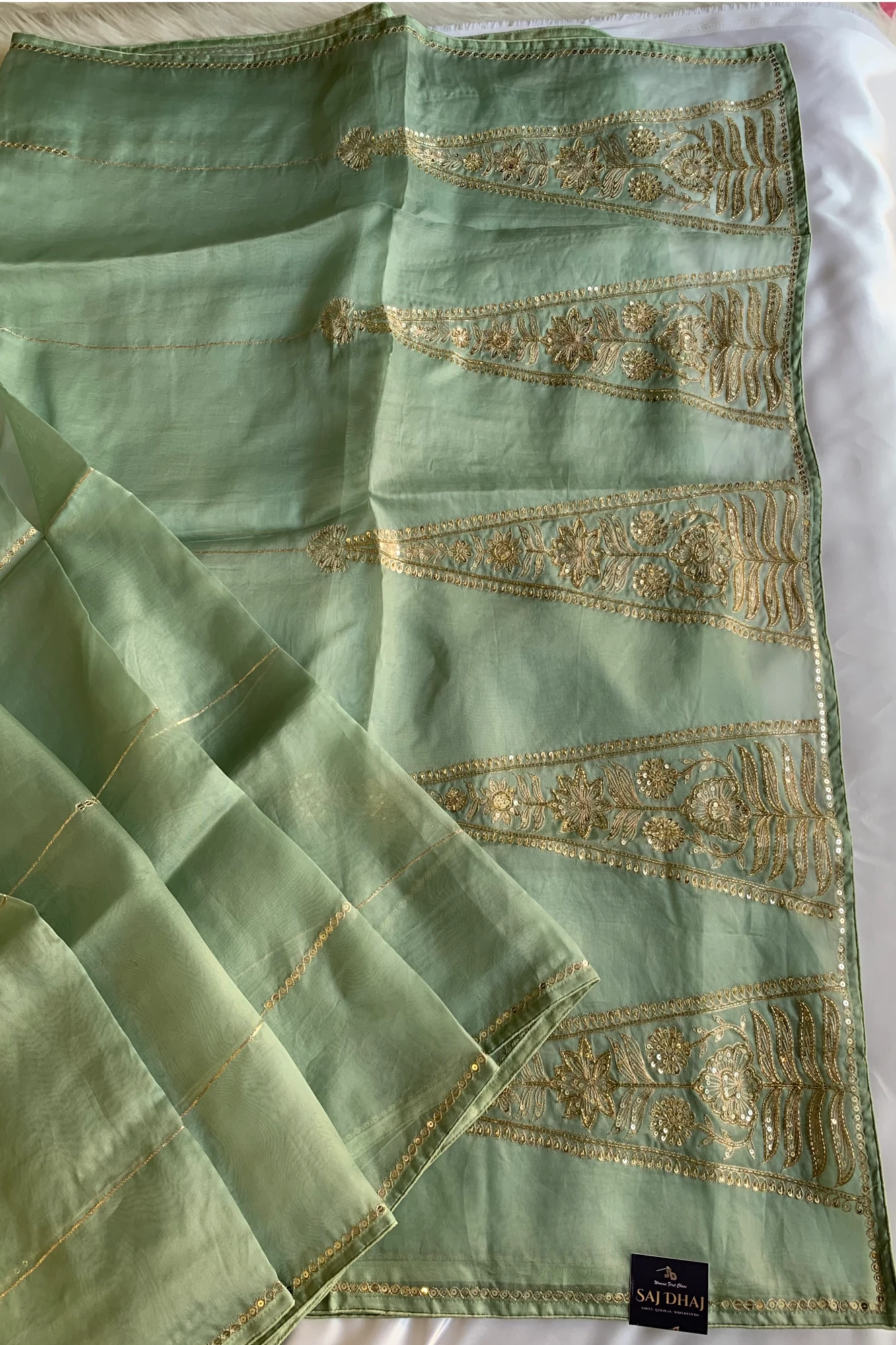 Pista Green Aari Organza Saree 5853 07