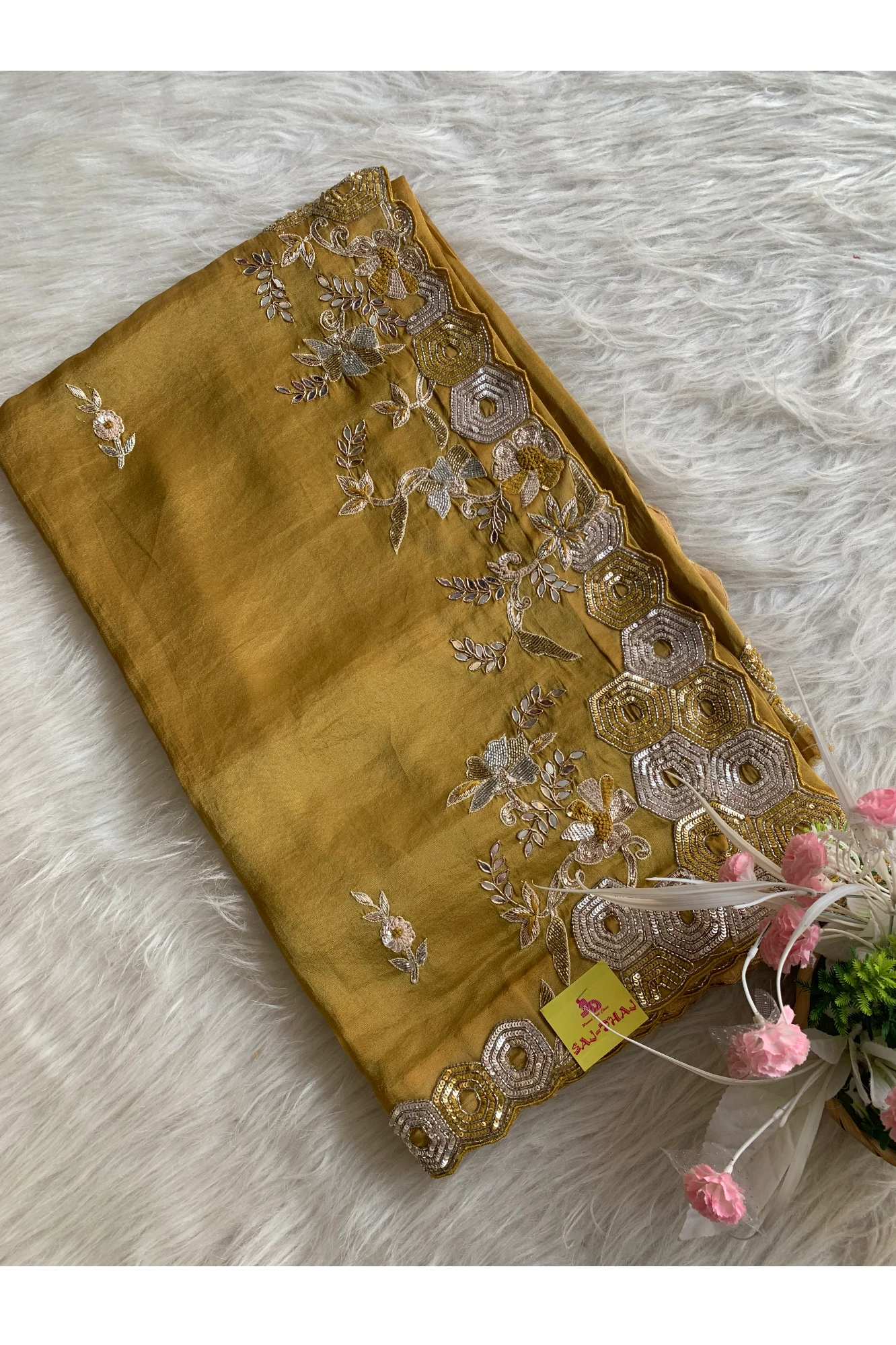 Yellow Tissue Designer Saree 5760 01