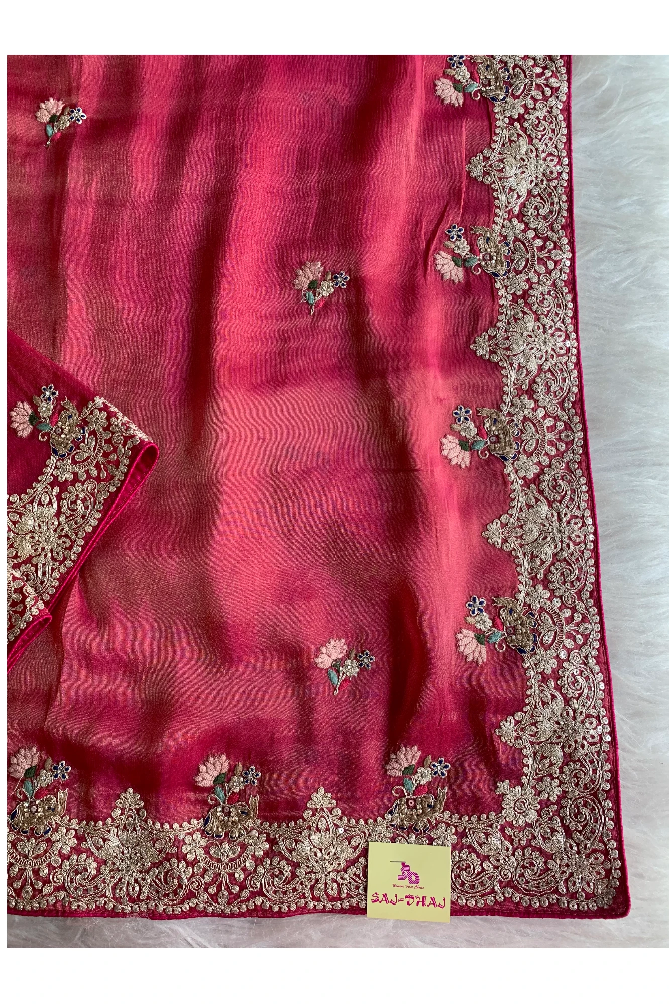 Red Pink Tissue Saree 5777 07