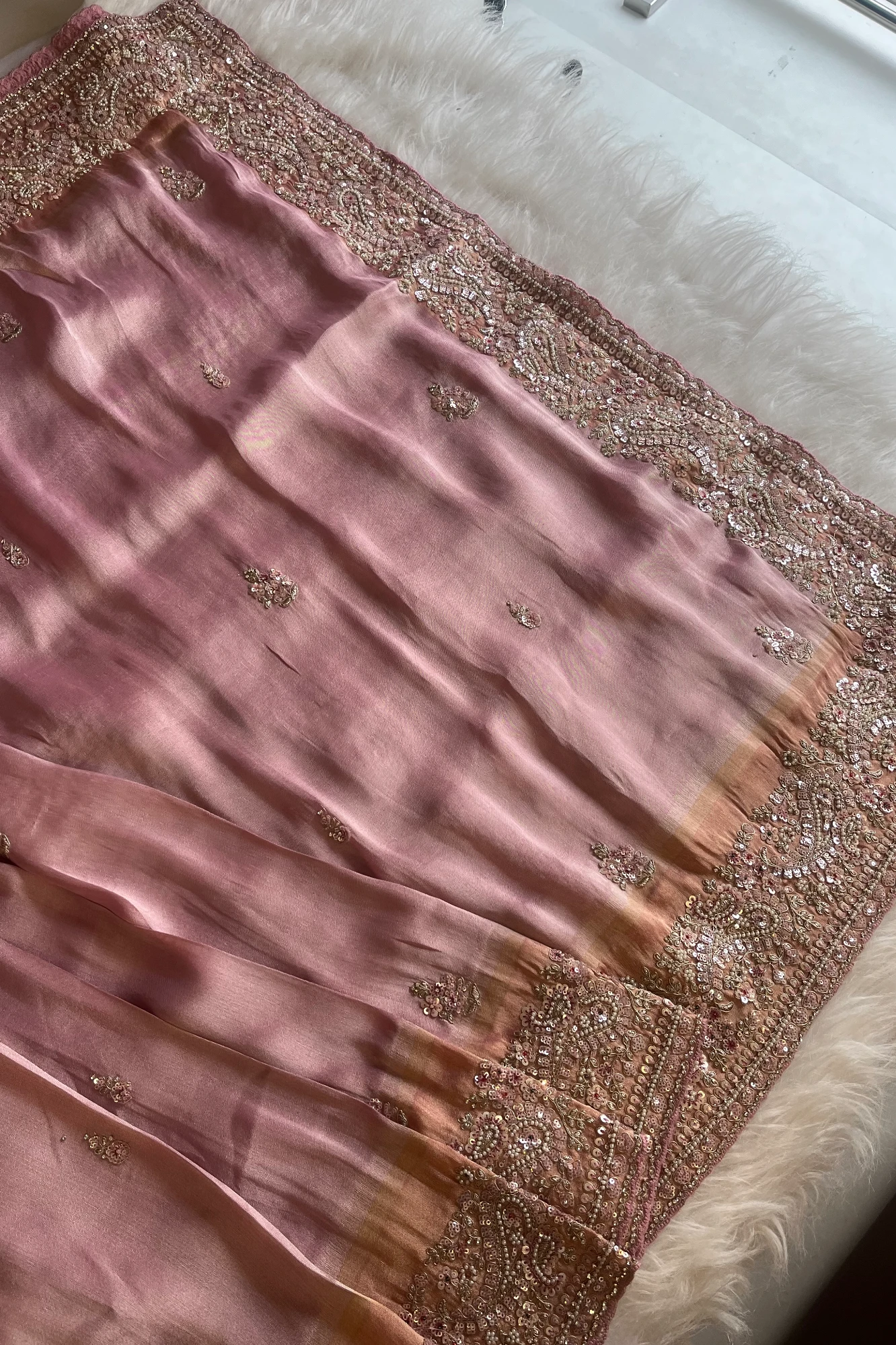 Pink Kanchipuram Silk Saree with Mixed Embroidery