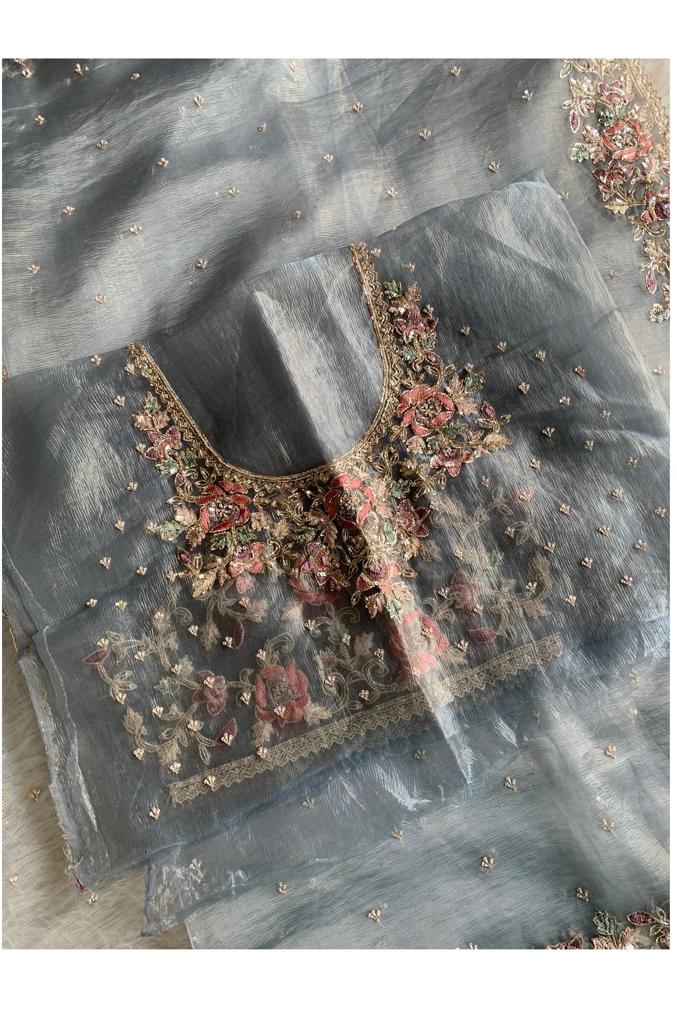 Sea Blue Crush Organza Saree 5649 05