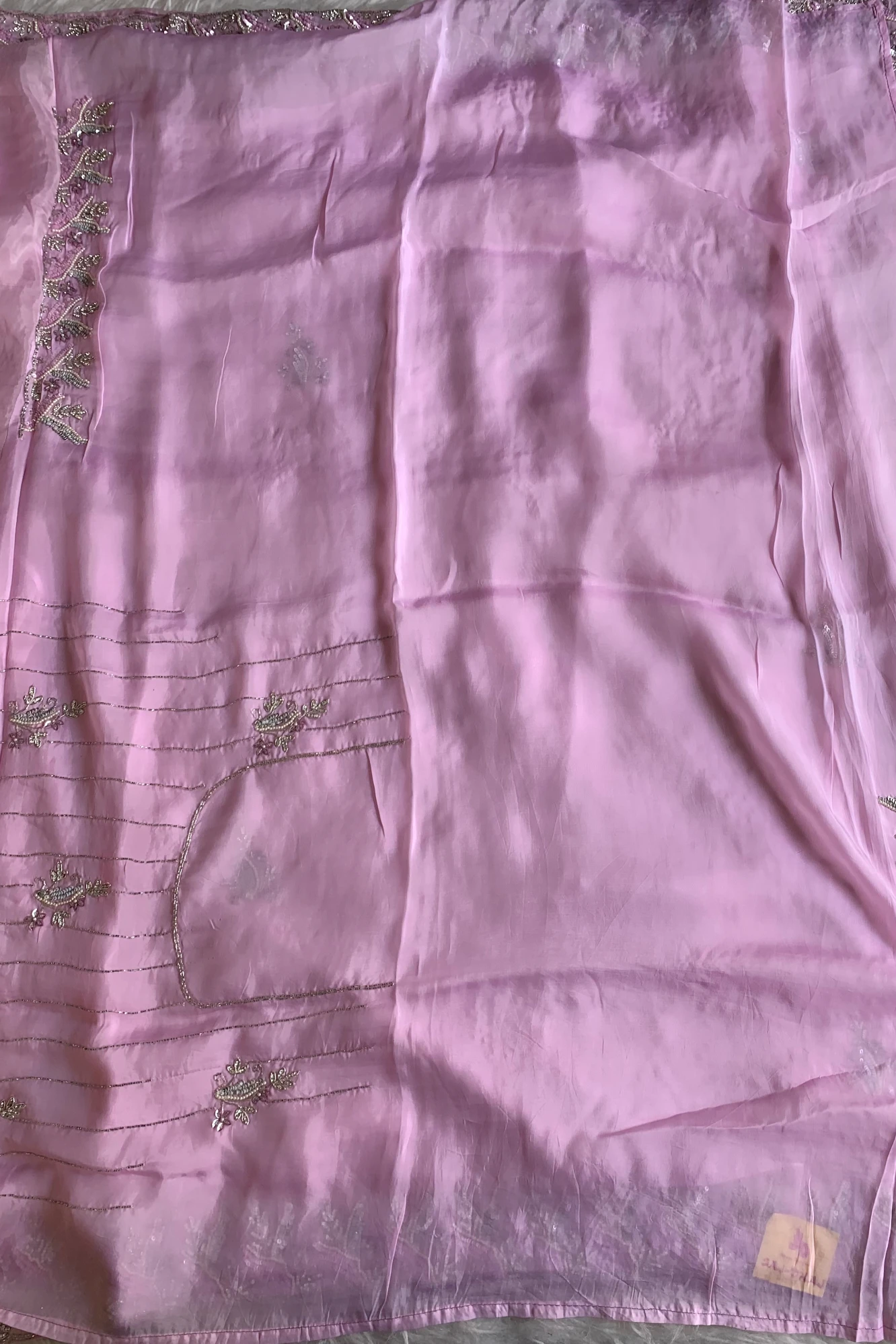 Baby Pink Embellished Habutai Silk Saree 5068 03