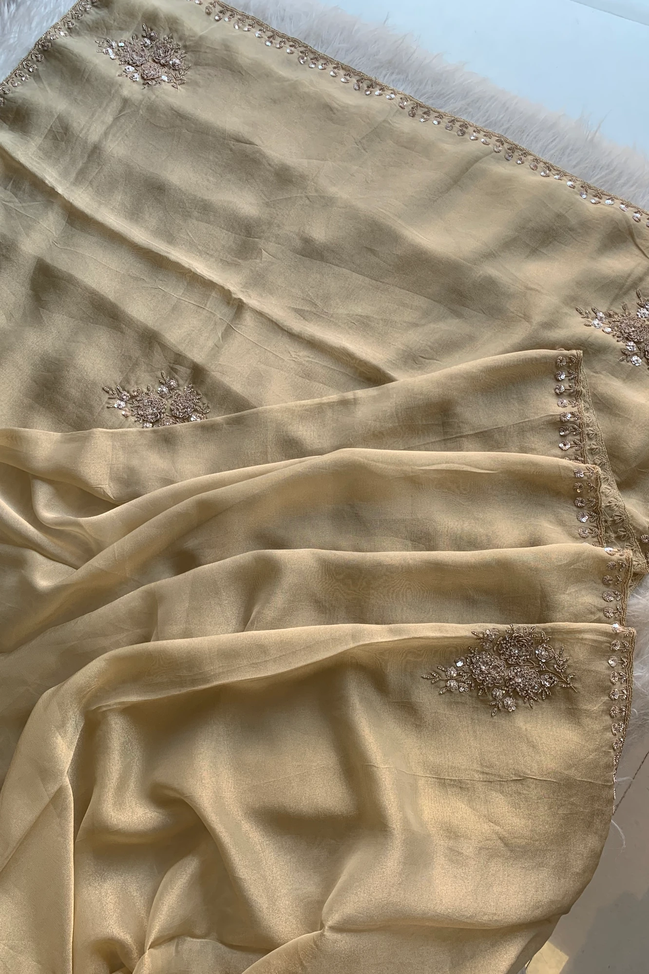 Butter Color Embellished Organza Saree 5755 15