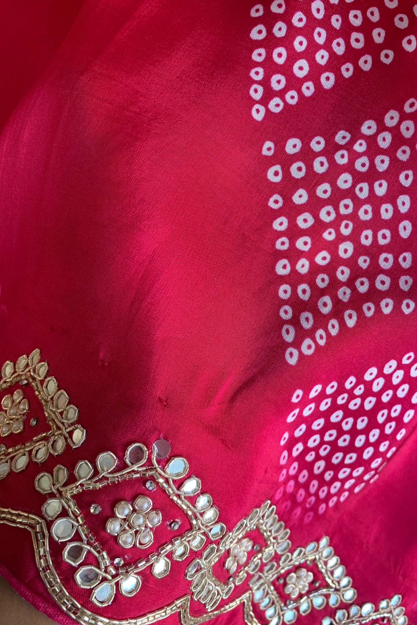 Rani Pink Printed Bandhej Russian Silk Saree 5308 07