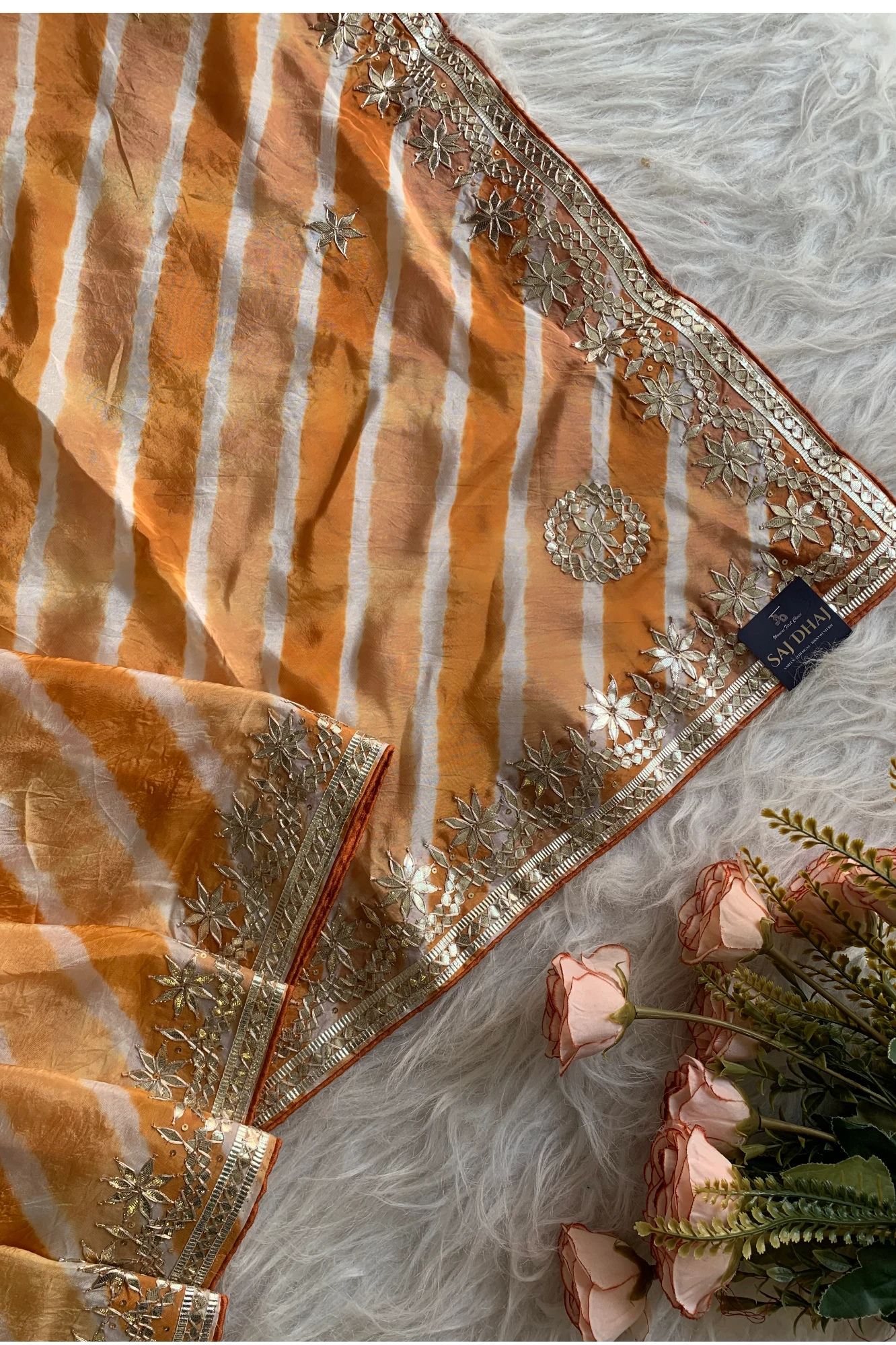 Orange Leheriya Russian Silk Saree 5825 05