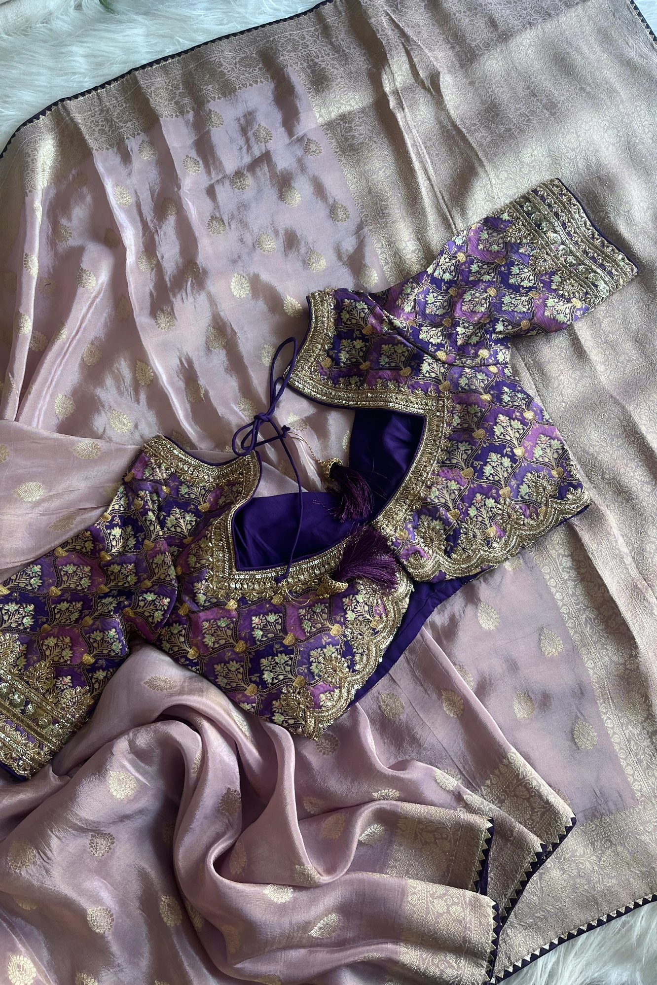 Lavender Banarasi Saree with Purple Jamawar Blouse