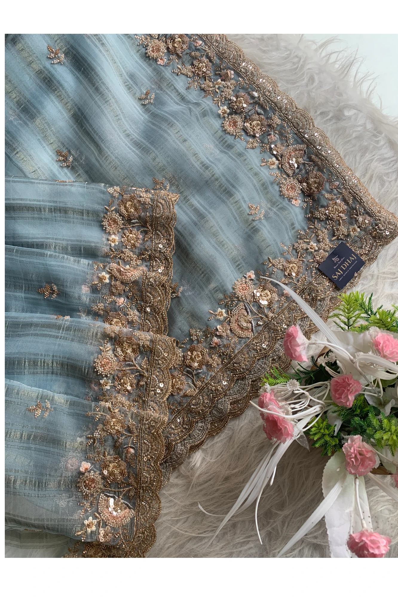 Sky Blue Organza Saree 5820 01