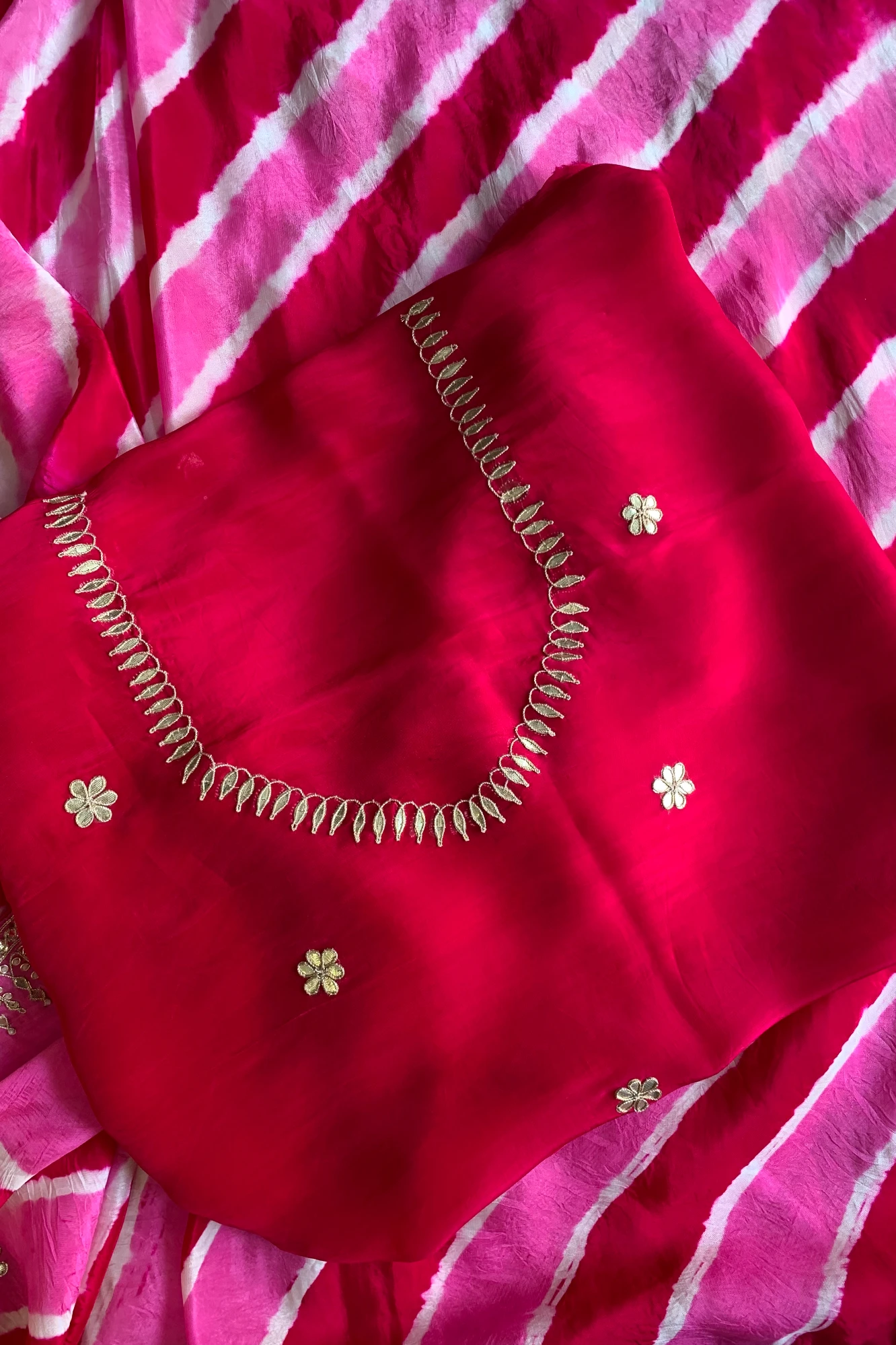 Pink Jaal Leheriya Habutai Silk Saree 5846 02