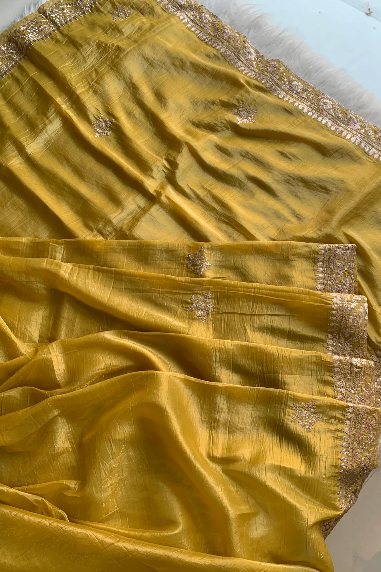Mustard Yellow Pittan Crush Saree 5653 01