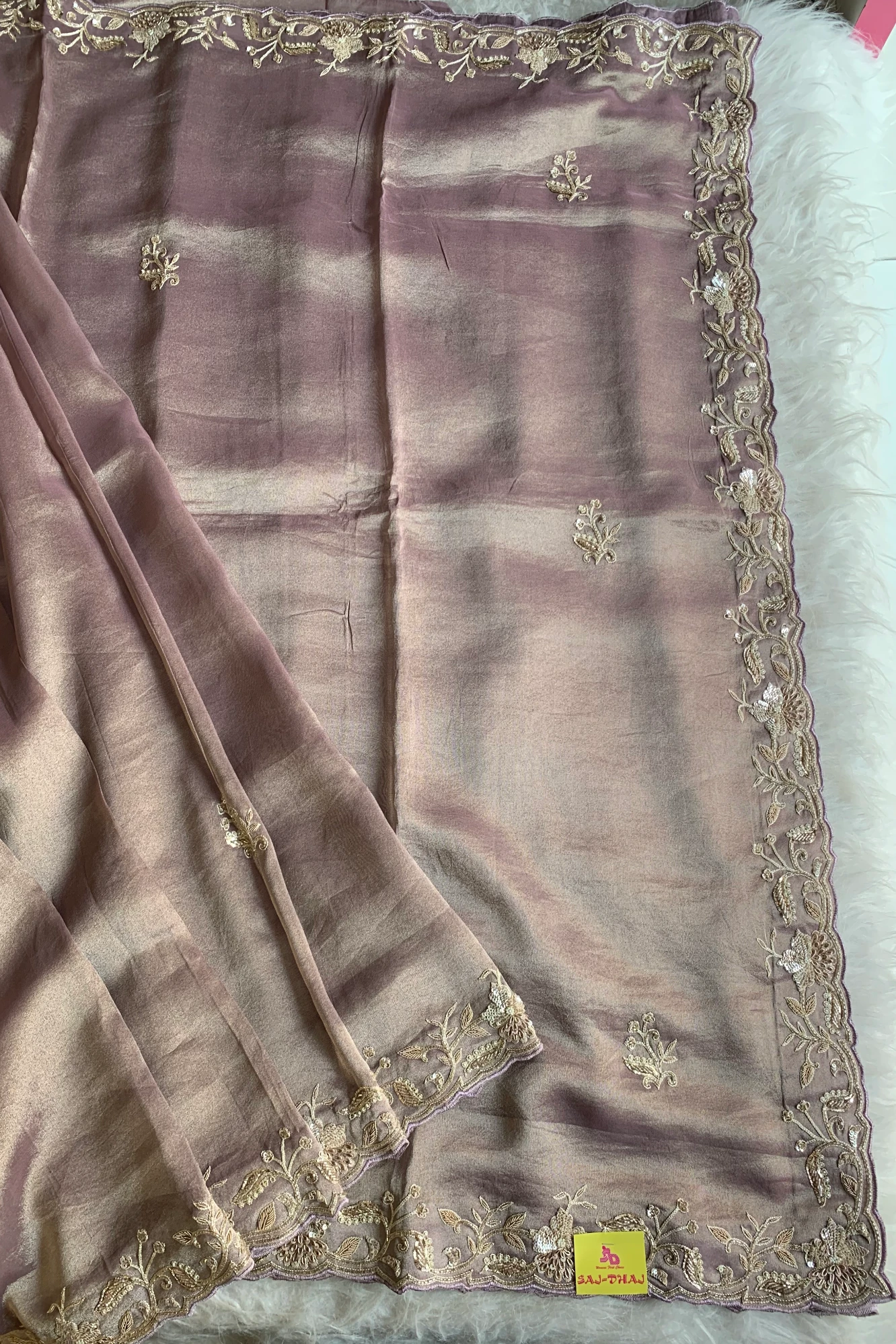 Light Lilac Embellished Tissue Saree 5640 08