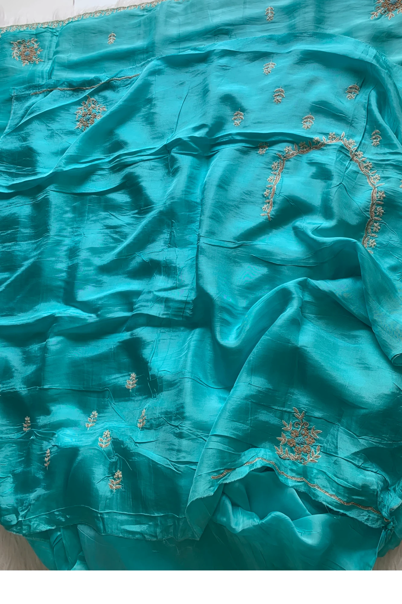 Ice Blue Habutai Silk Saree 5798 06