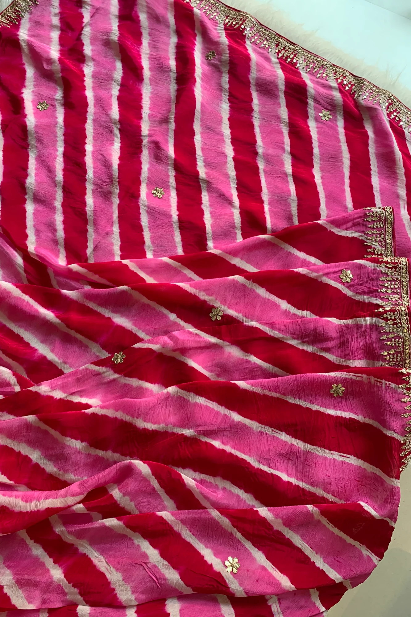 Pink Jaal Leheriya Habutai Silk Saree 5846 02